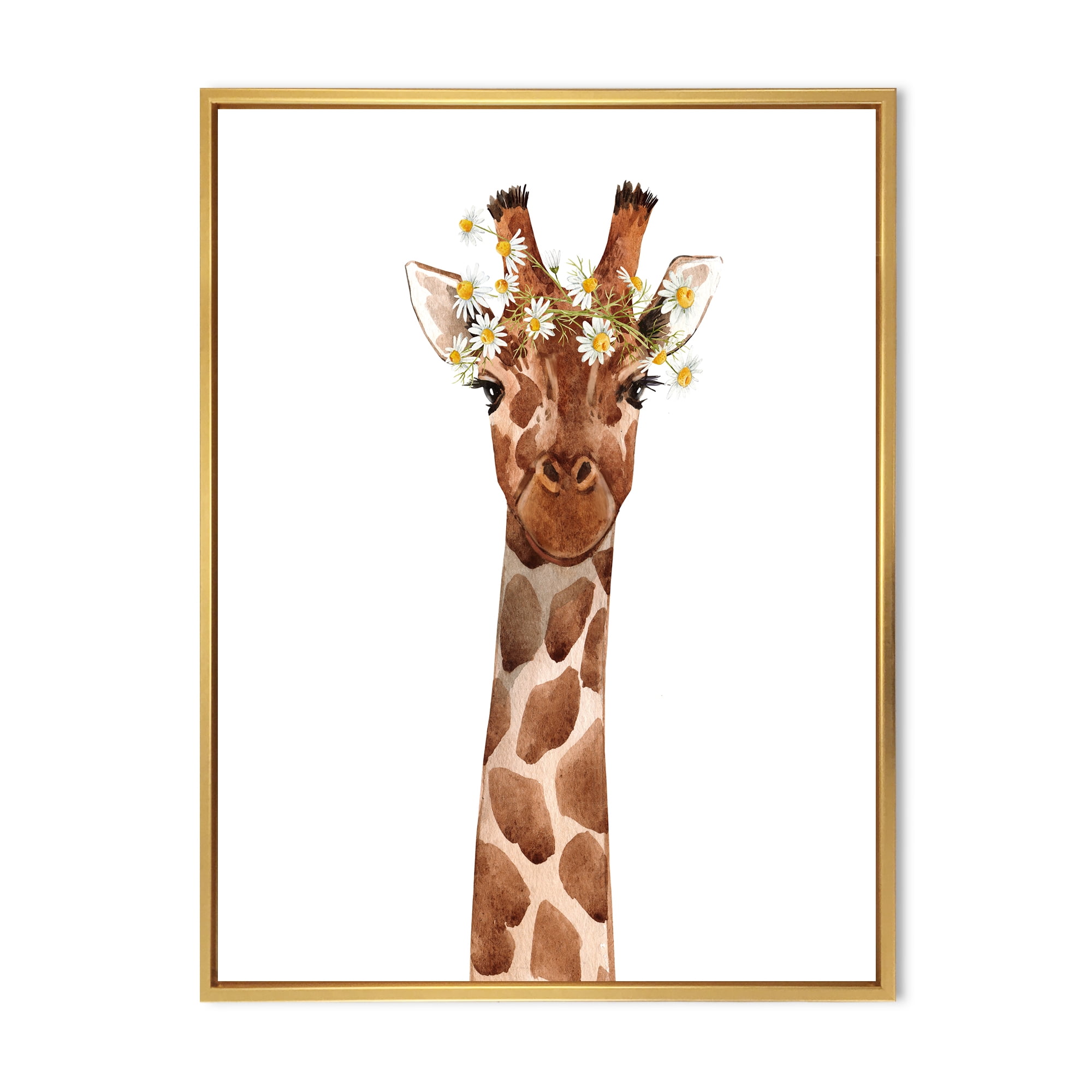 Designart 'Portrait of A Giraffe With White Flowers' Farmhouse Framed Canvas Wall Art Print