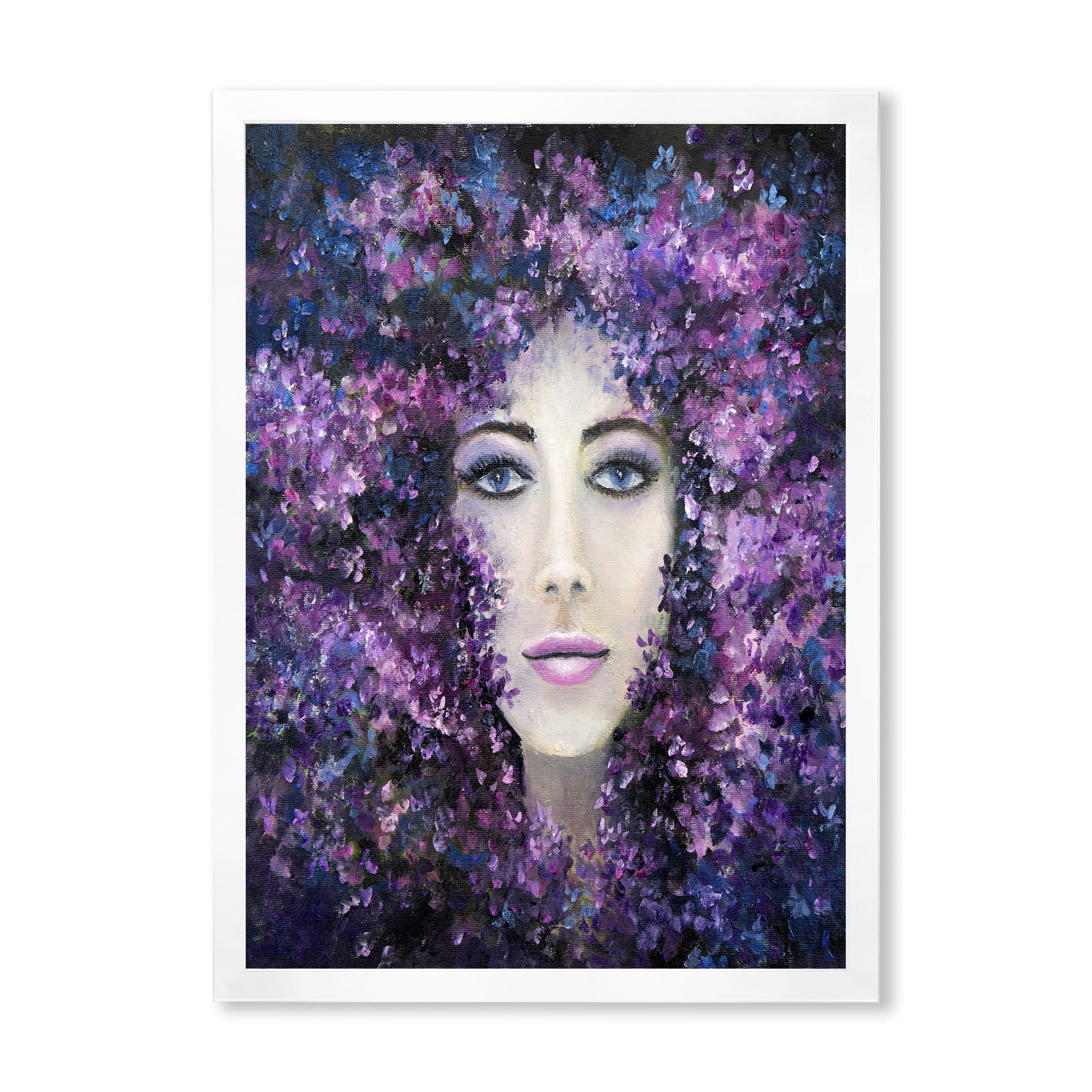 Designart 'Portrait of A Lady With Purple Lavender Flowers' Modern Framed Art Print
