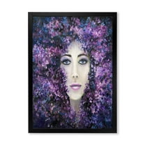 Designart 'Portrait of A Lady With Purple Lavender Flowers' Modern Framed Art Print