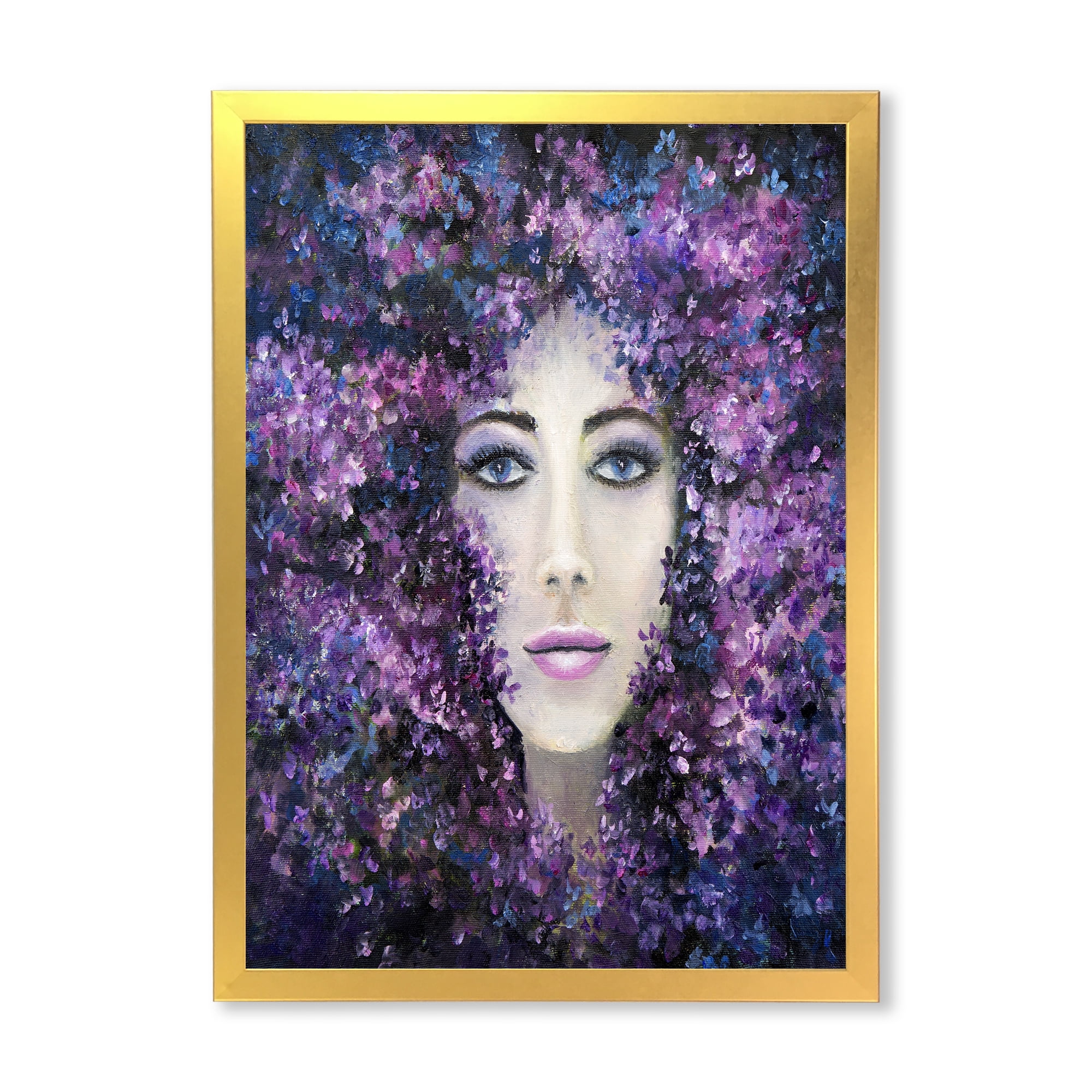 Designart 'Portrait of A Lady With Purple Lavender Flowers' Modern Framed Art Print