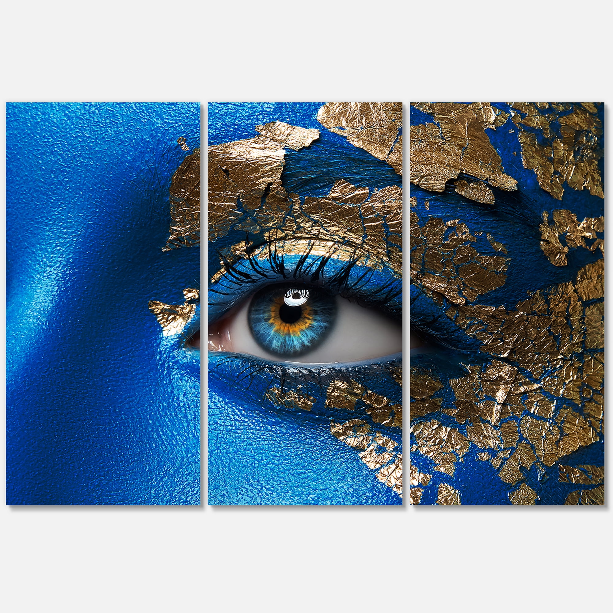 Designart ' Portrait of A Young Woman Model With Blue Make-Up ' Modern Canvas Wall Art Print