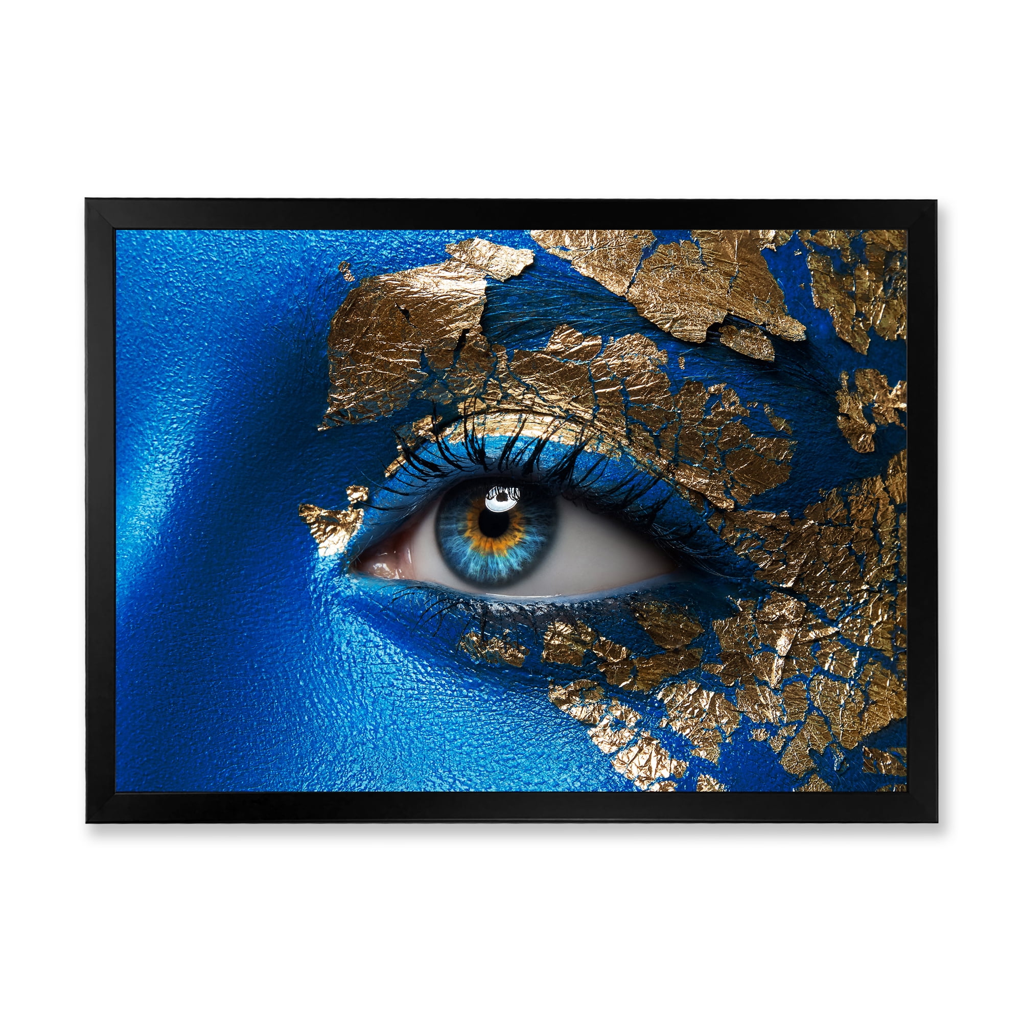 Designart 'Portrait of A Young Woman Model With Blue Make-Up' Modern Framed Art Print