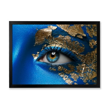Designart 'Portrait of A Young Woman Model With Blue Make-Up' Modern Framed Art Print