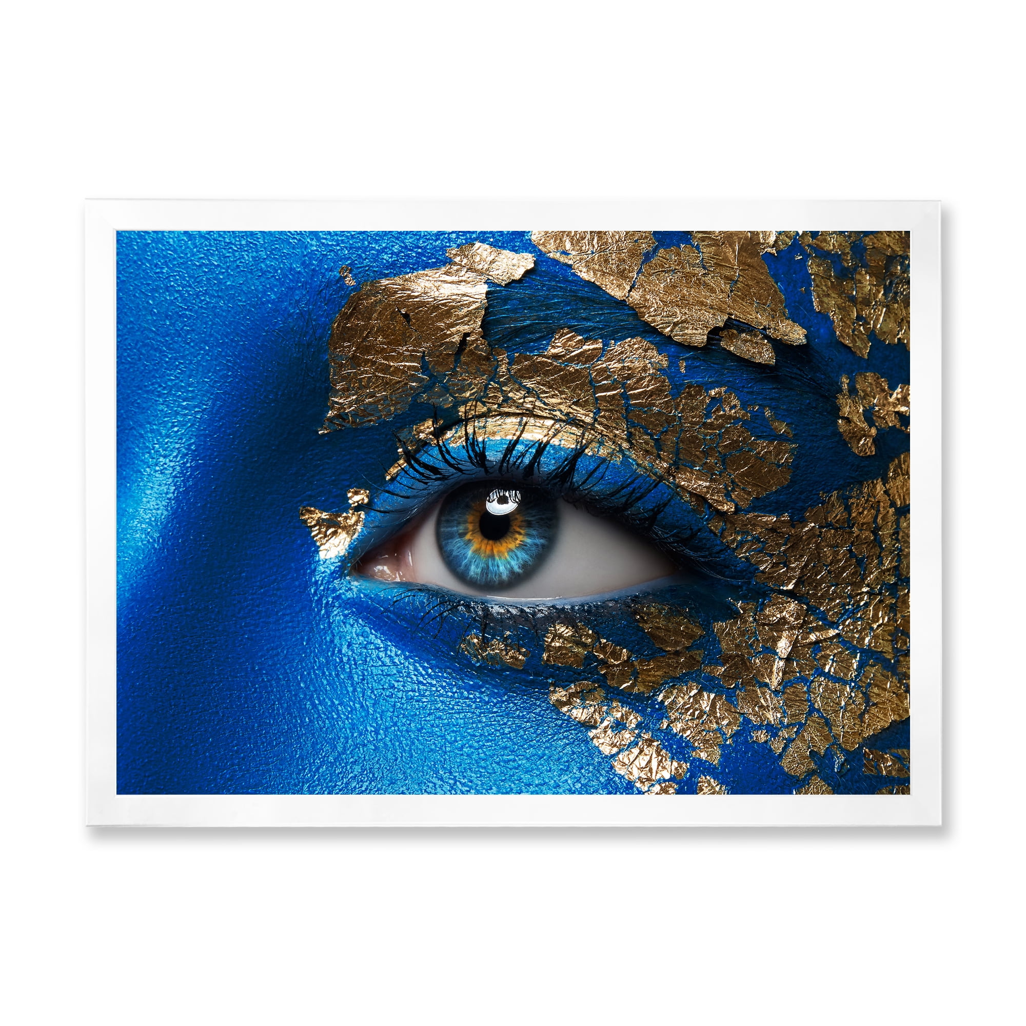 Designart 'Portrait of A Young Woman Model With Blue Make-Up' Modern Framed Art Print