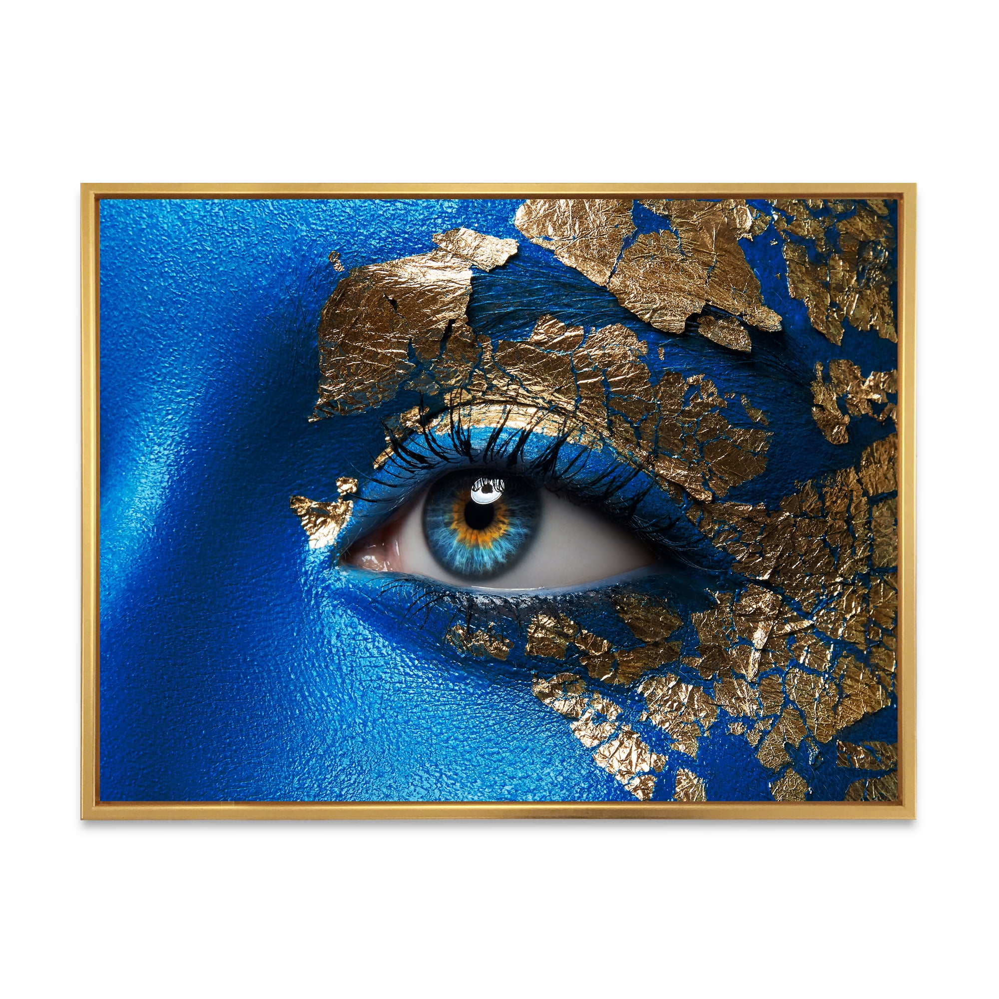 Designart 'Portrait of A Young Woman Model With Blue Make-Up' Modern Framed Canvas Wall Art Print
