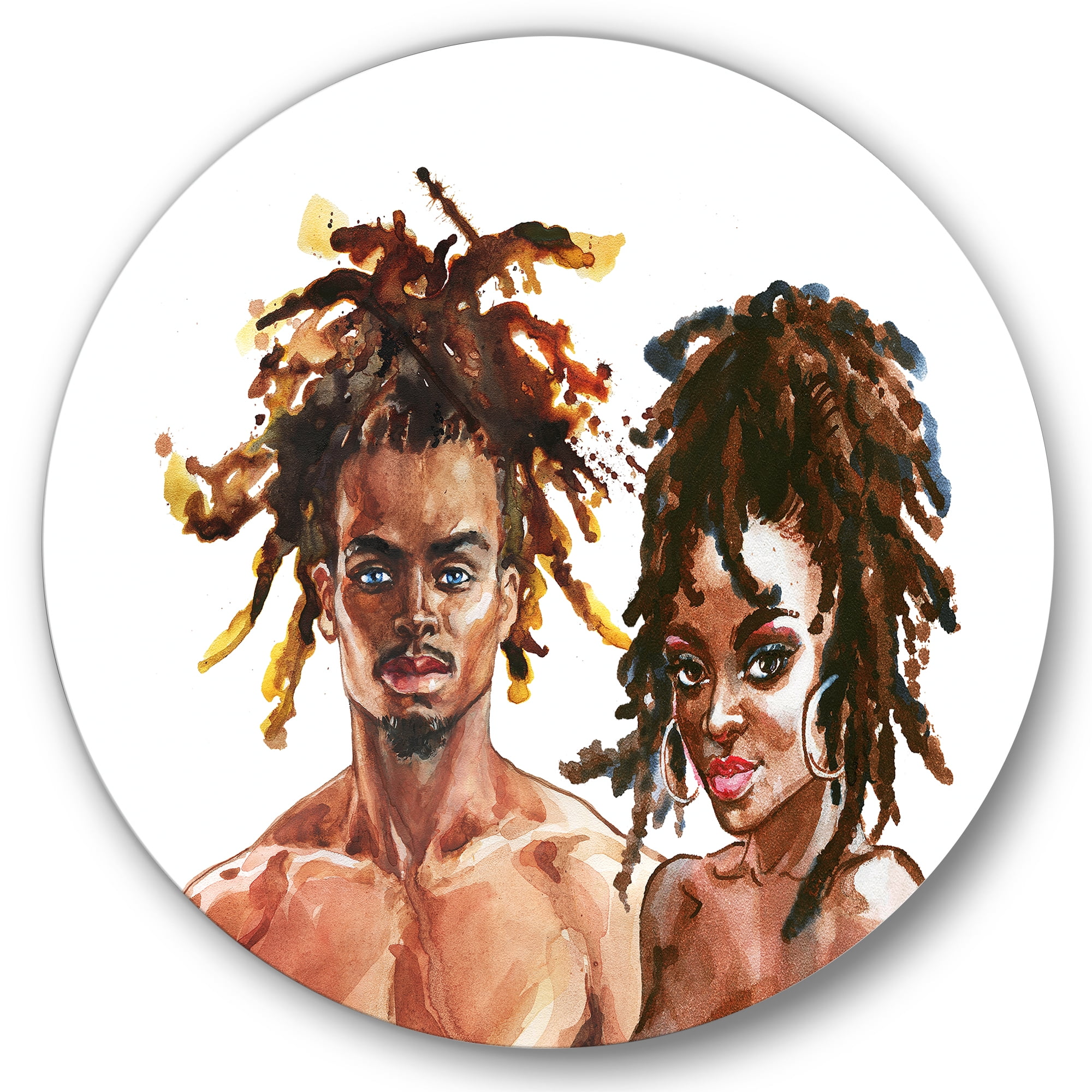 Designart 'Portrait of African American Couple' Modern Circle Metal Wall Art 29x29 - Disc of 29