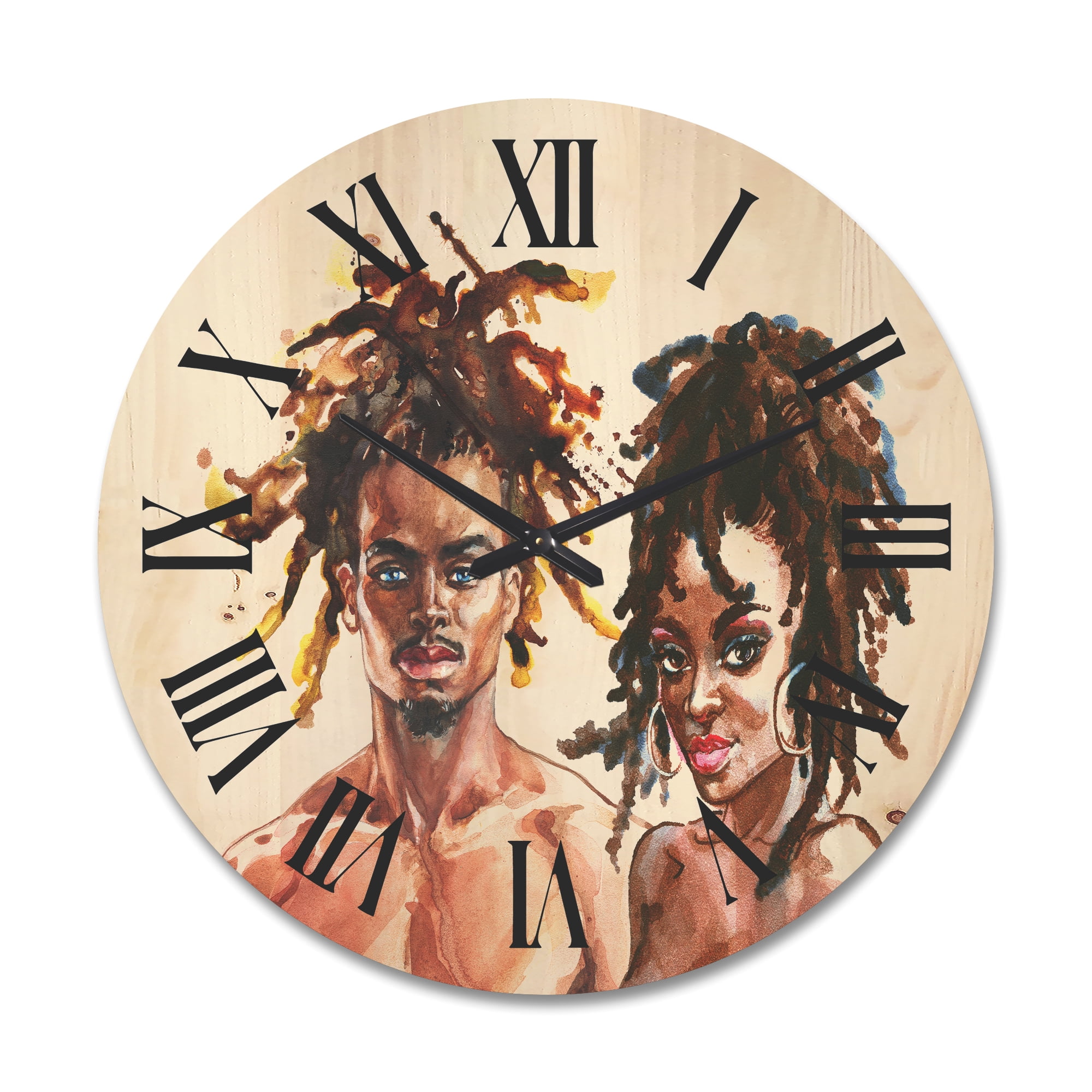 Designart 'Portrait of African American Couple' Modern Wood Wall Clock