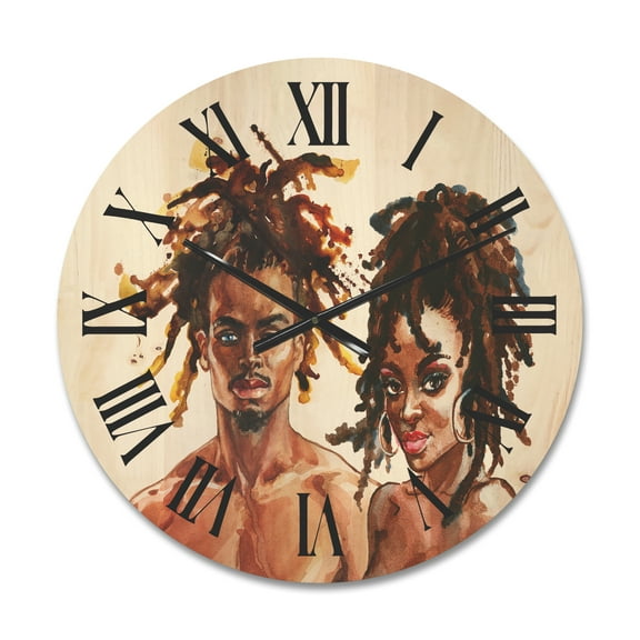 Designart 'Portrait of African American Couple' Modern Wood Wall Clock