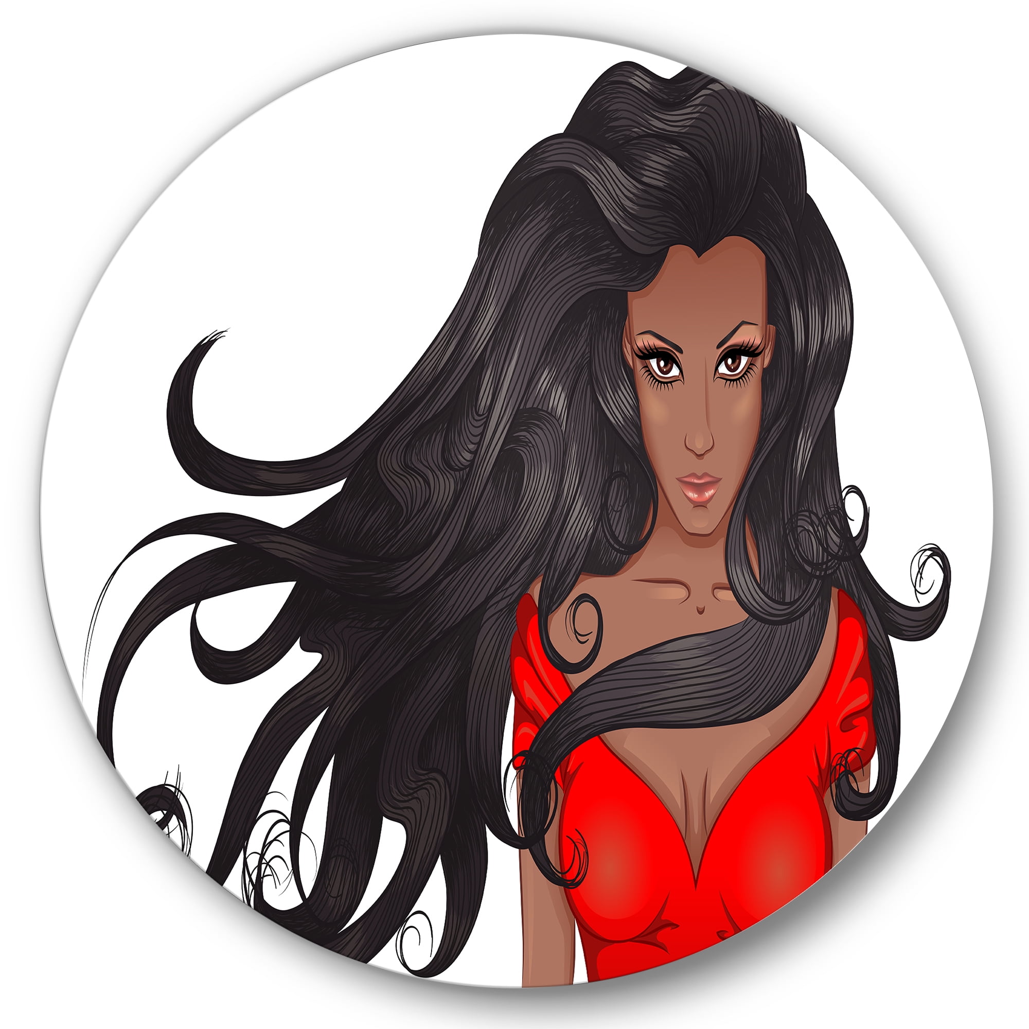 Designart 'Portrait of African American Female XIV' Modern Circle Metal Wall Art 29x29 - Disc of 29