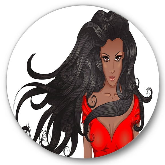 Designart 'Portrait of African American Female XIV' Modern Circle Metal Wall Art 36x36 - Disc of 36