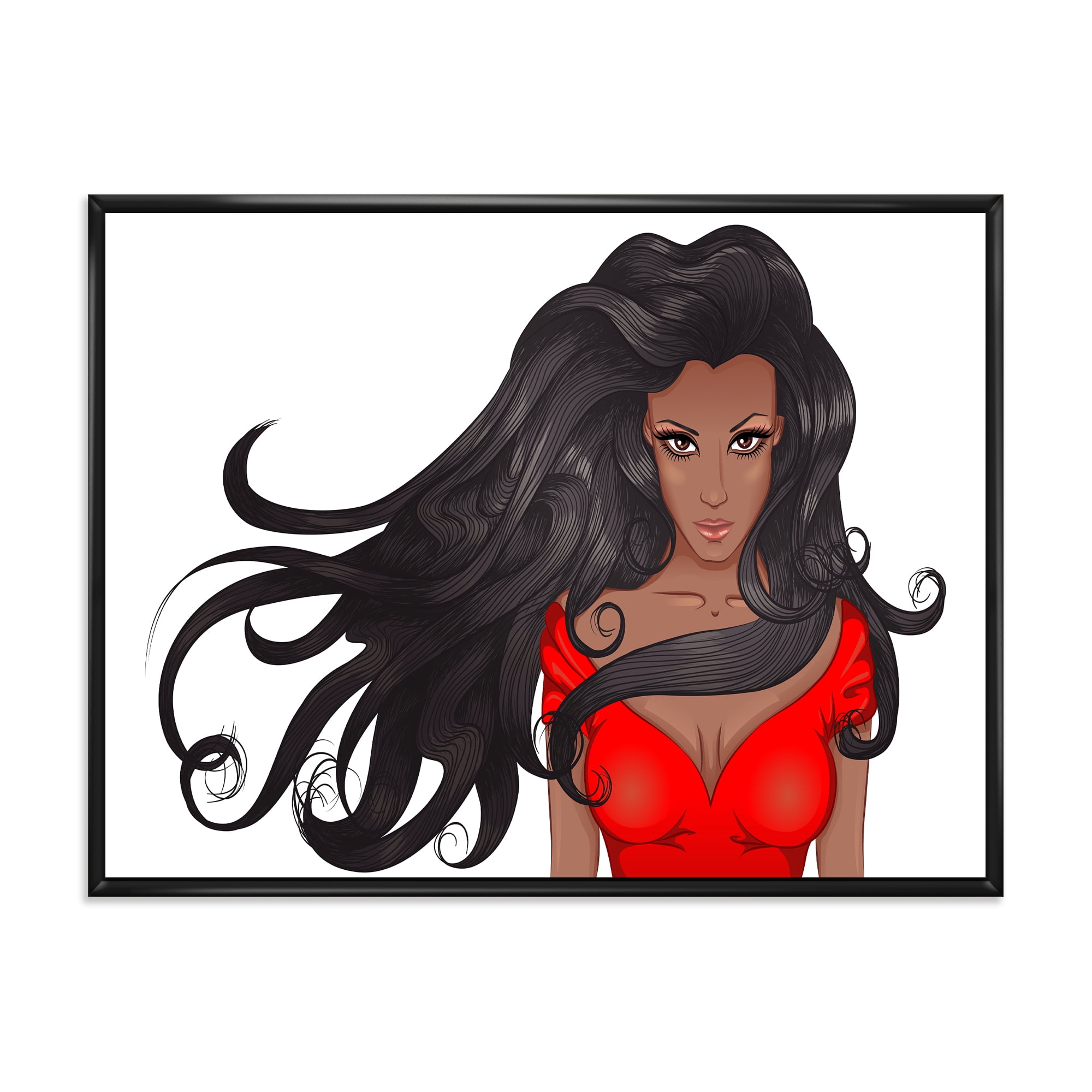 Designart 'Portrait of African American Female XIV' Modern Framed Canvas Wall Art Print