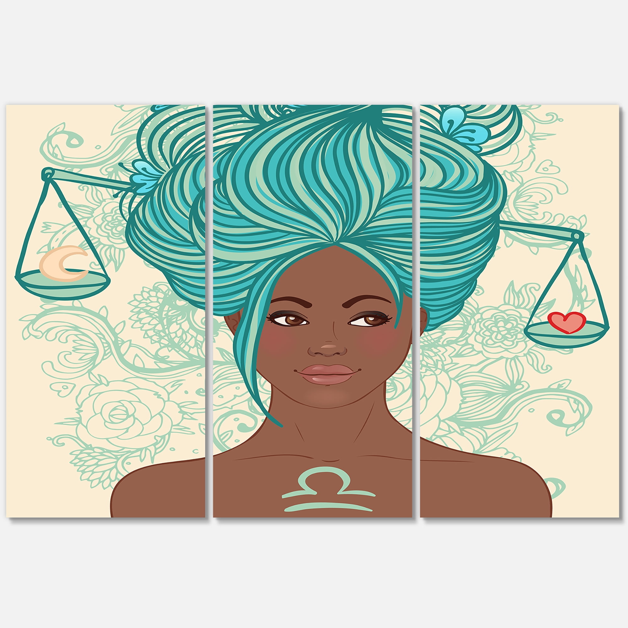 Designart ' Portrait of African American Woman With Blue Hair I ' Modern Canvas Wall Art Print
