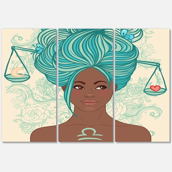 Designart ' Portrait of African American Woman With Blue Hair I ' Modern Canvas Wall Art Print