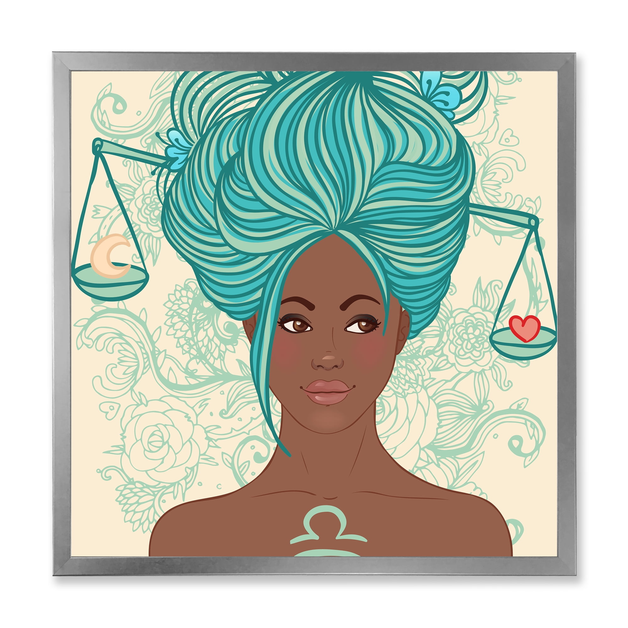 Designart 'Portrait of African American Woman With Blue Hair I' Modern Framed Art Print