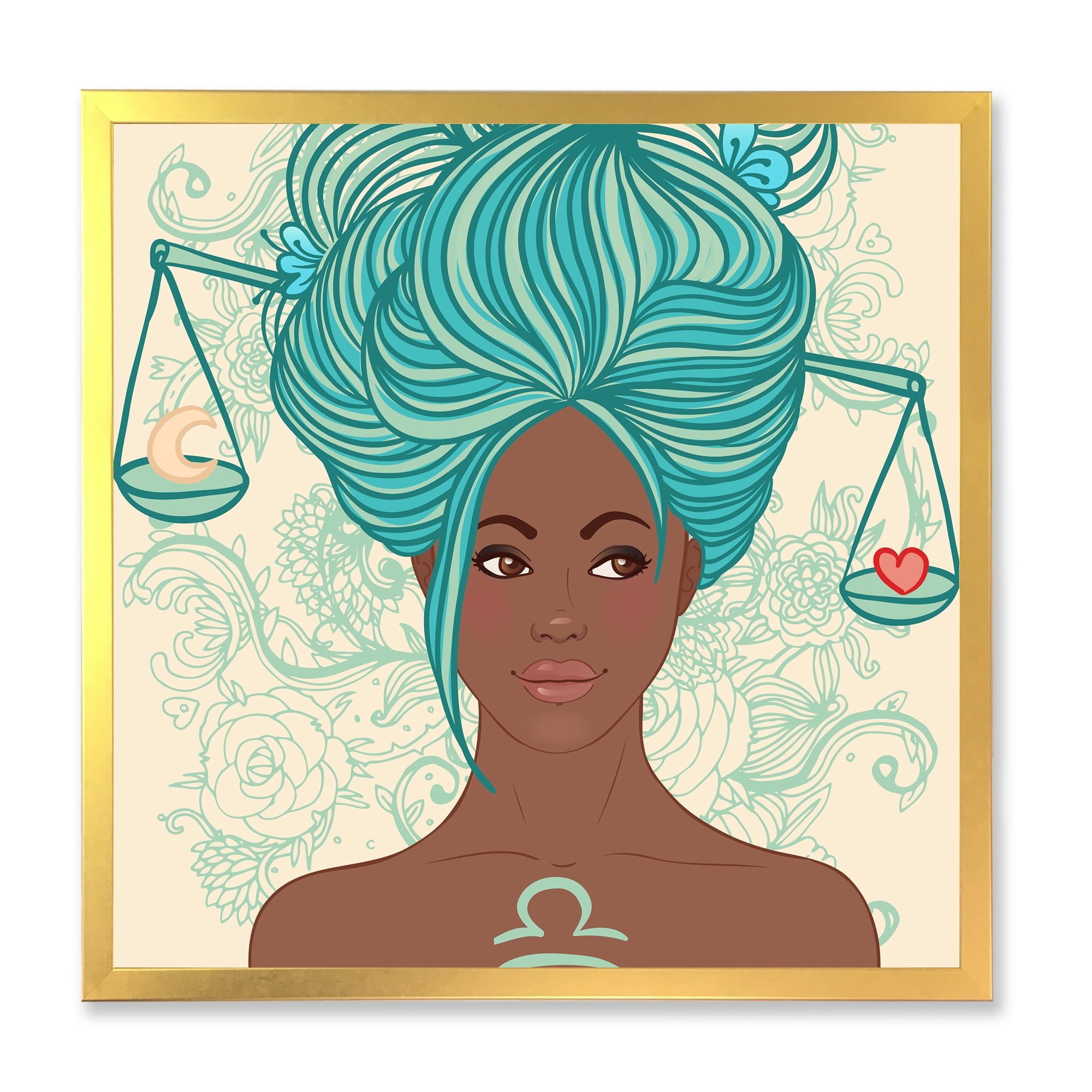 Designart 'Portrait of African American Woman With Blue Hair I' Modern Framed Art Print