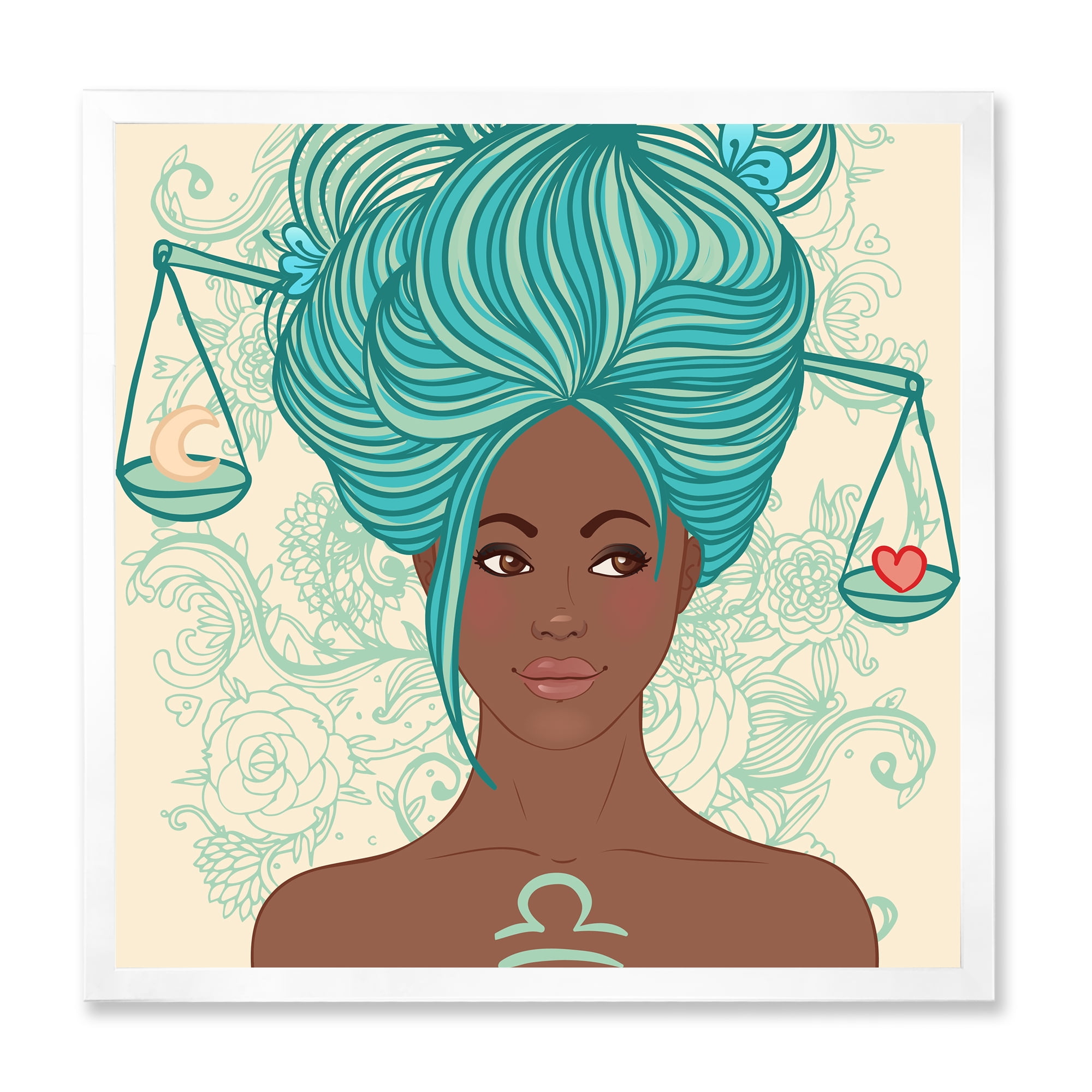 Designart 'Portrait of African American Woman With Blue Hair I' Modern Framed Art Print