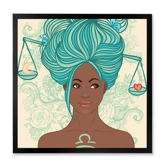 Designart 'Portrait of African American Woman With Blue Hair I' Modern Framed Art Print