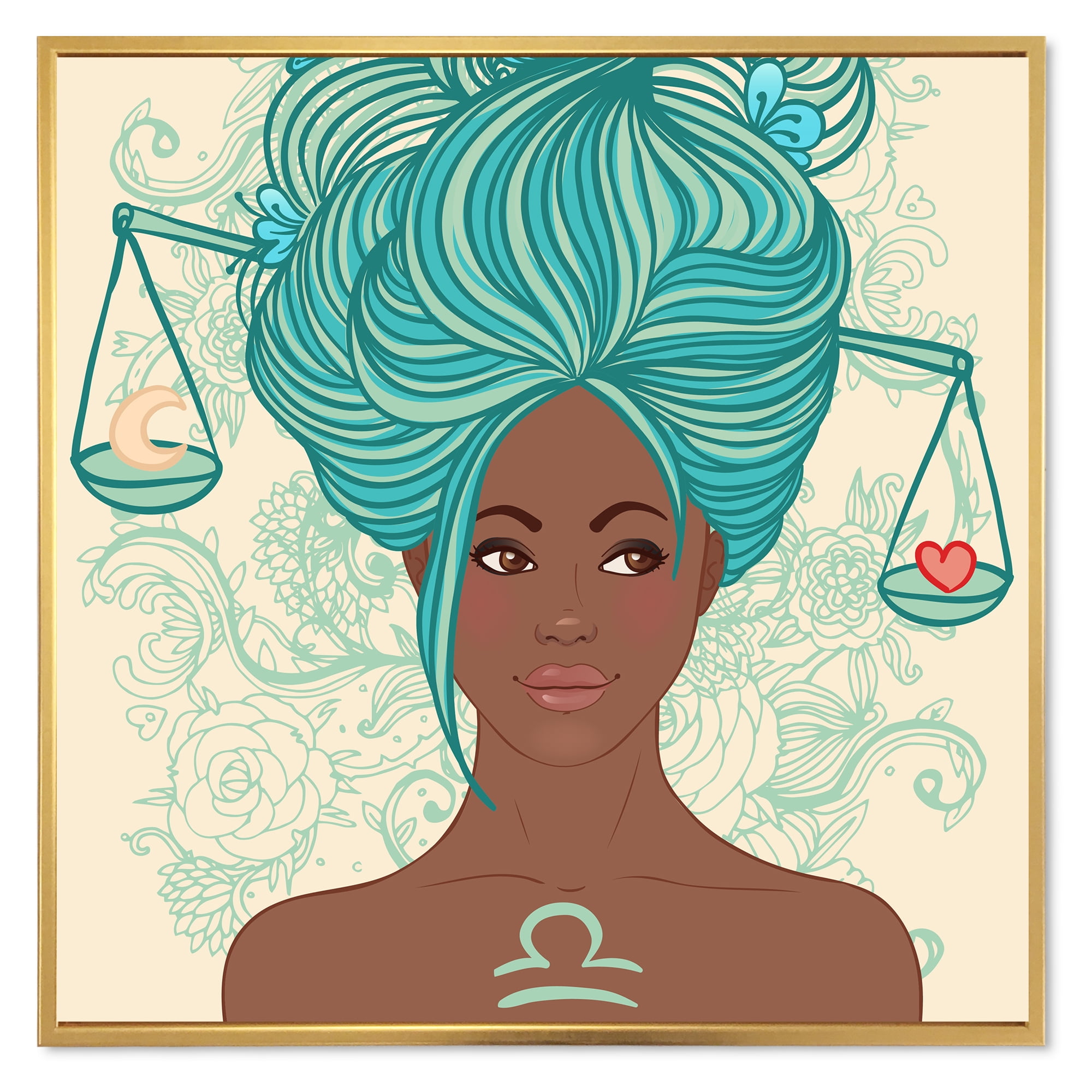 Designart 'Portrait of African American Woman With Blue Hair I' Modern Framed Canvas Wall Art Print