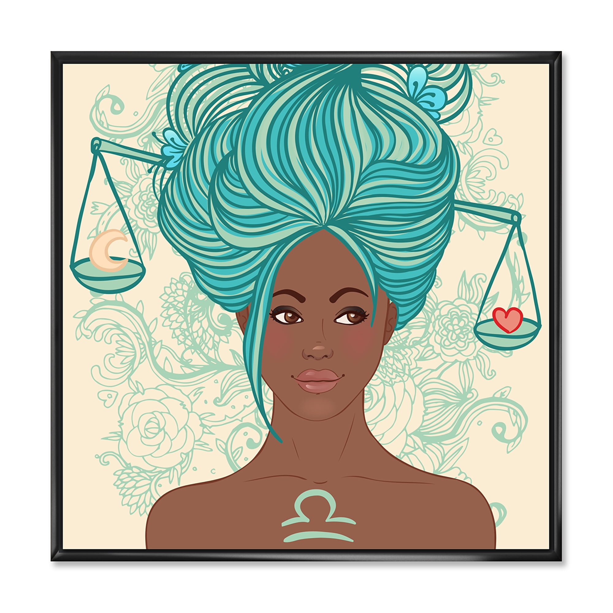 Designart 'Portrait of African American Woman With Blue Hair I' Modern Framed Canvas Wall Art Print