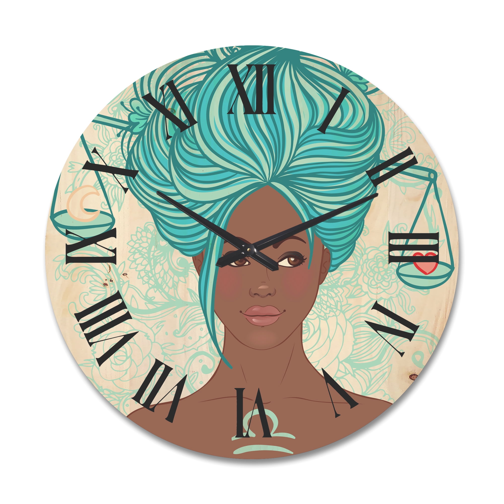 Designart 'Portrait of African American Woman With Blue Hair I' Modern Wood Wall Clock