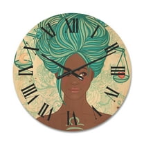 Designart 'Portrait of African American Woman With Blue Hair I' Modern Wood Wall Clock