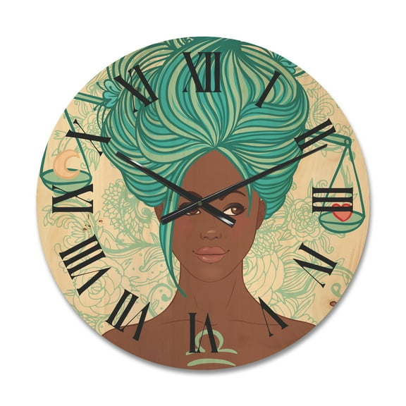 Designart 'Portrait of African American Woman With Blue Hair I' Modern Wood Wall Clock