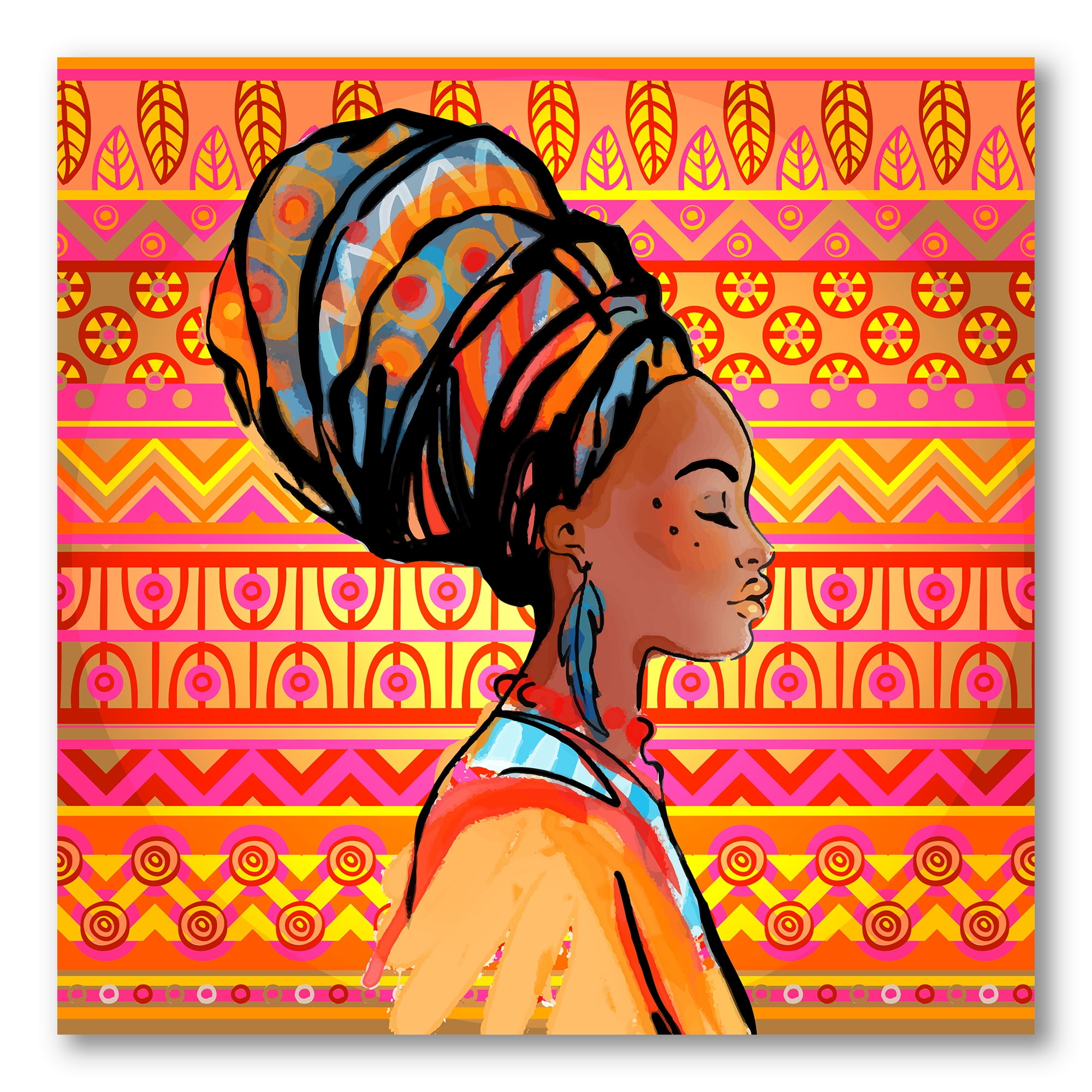 Designart ' Portrait of African American Woman With Turban I ' Modern Canvas Wall Art Print