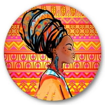 Designart 'Portrait of African American Woman With Turban I' Modern Circle Metal Wall Art 36x36 - Disc of 36