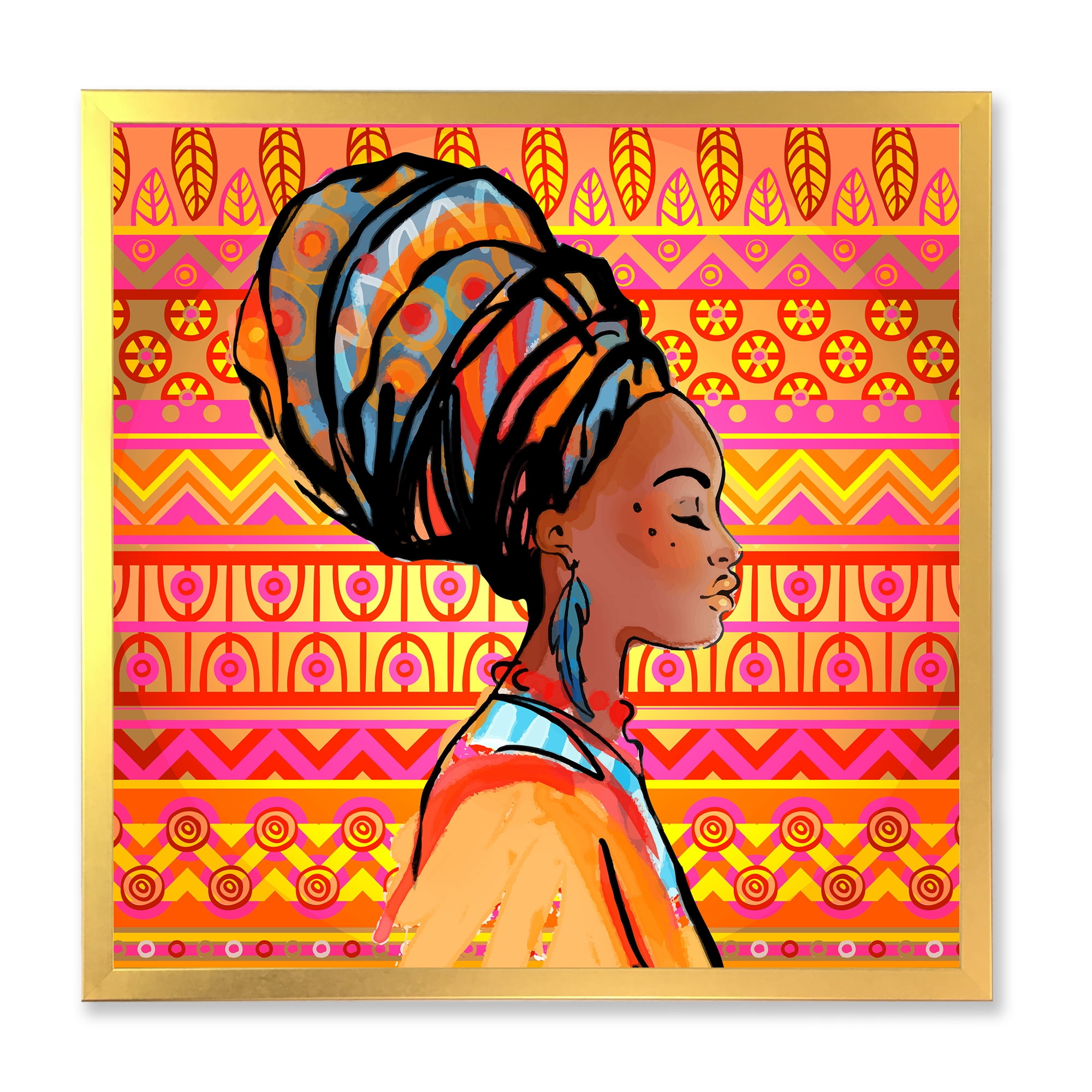 Designart 'Portrait of African American Woman With Turban I' Modern Framed Art Print
