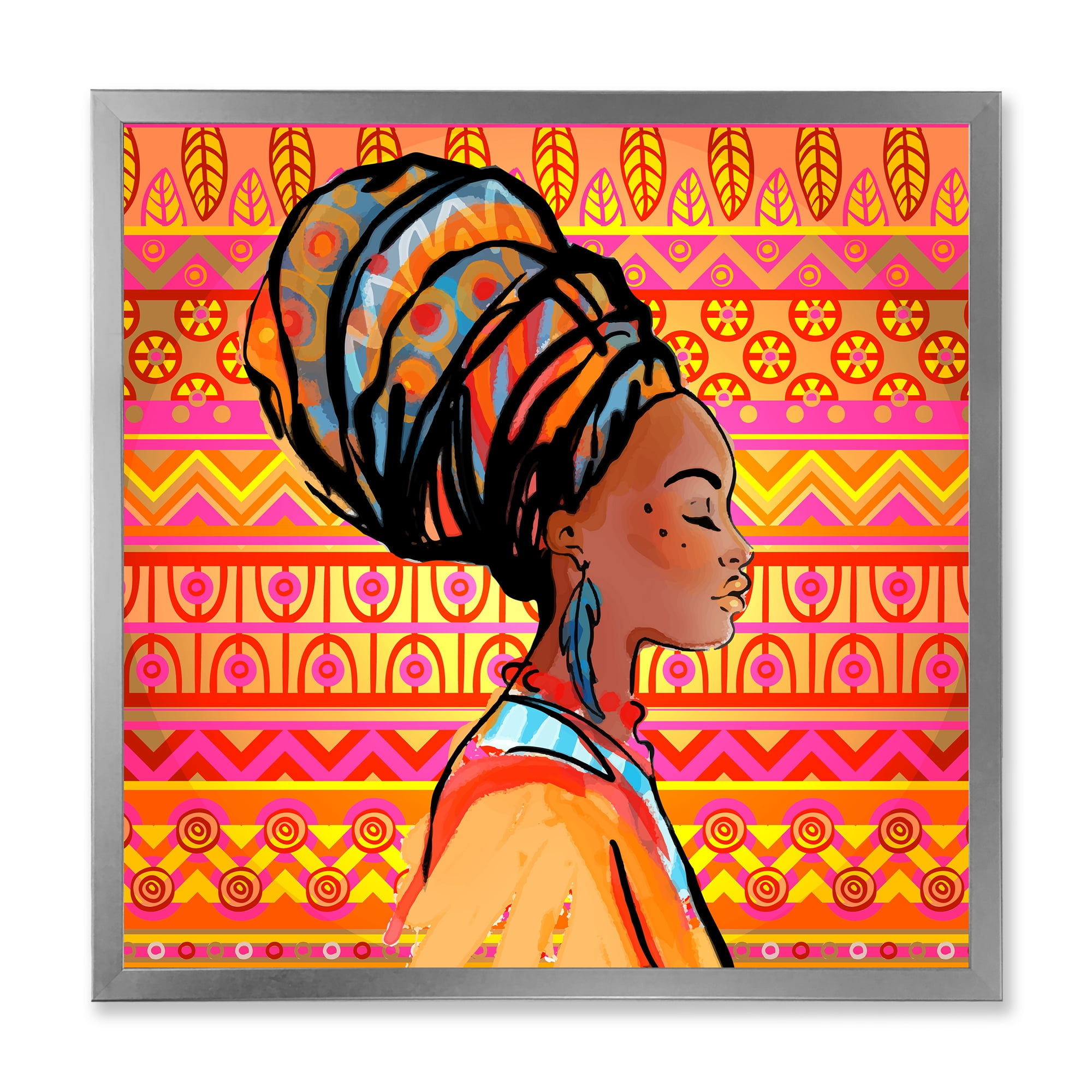 Designart 'Portrait of African American Woman With Turban I' Modern Framed Art Print