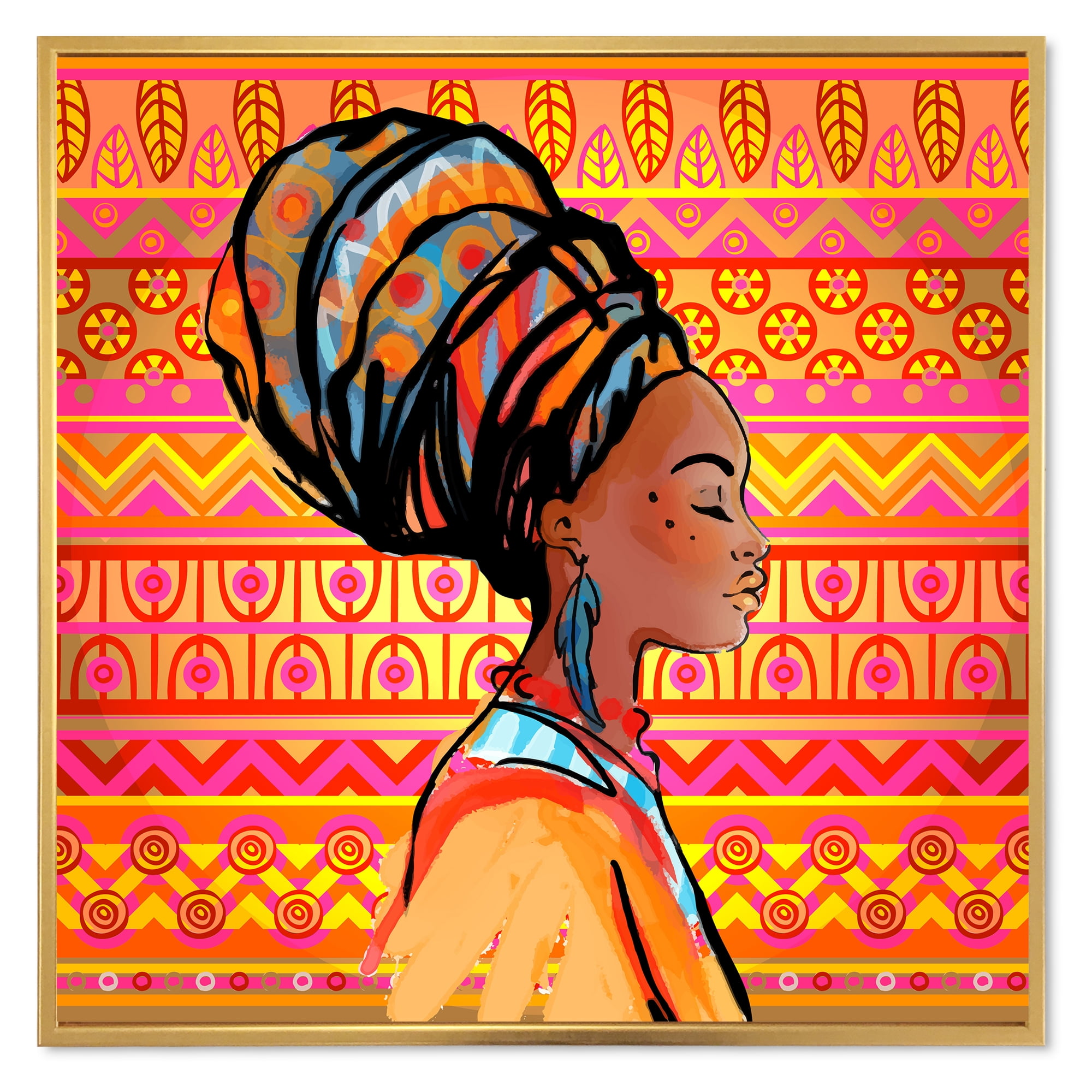 Designart 'Portrait of African American Woman With Turban I' Modern Framed Canvas Wall Art Print