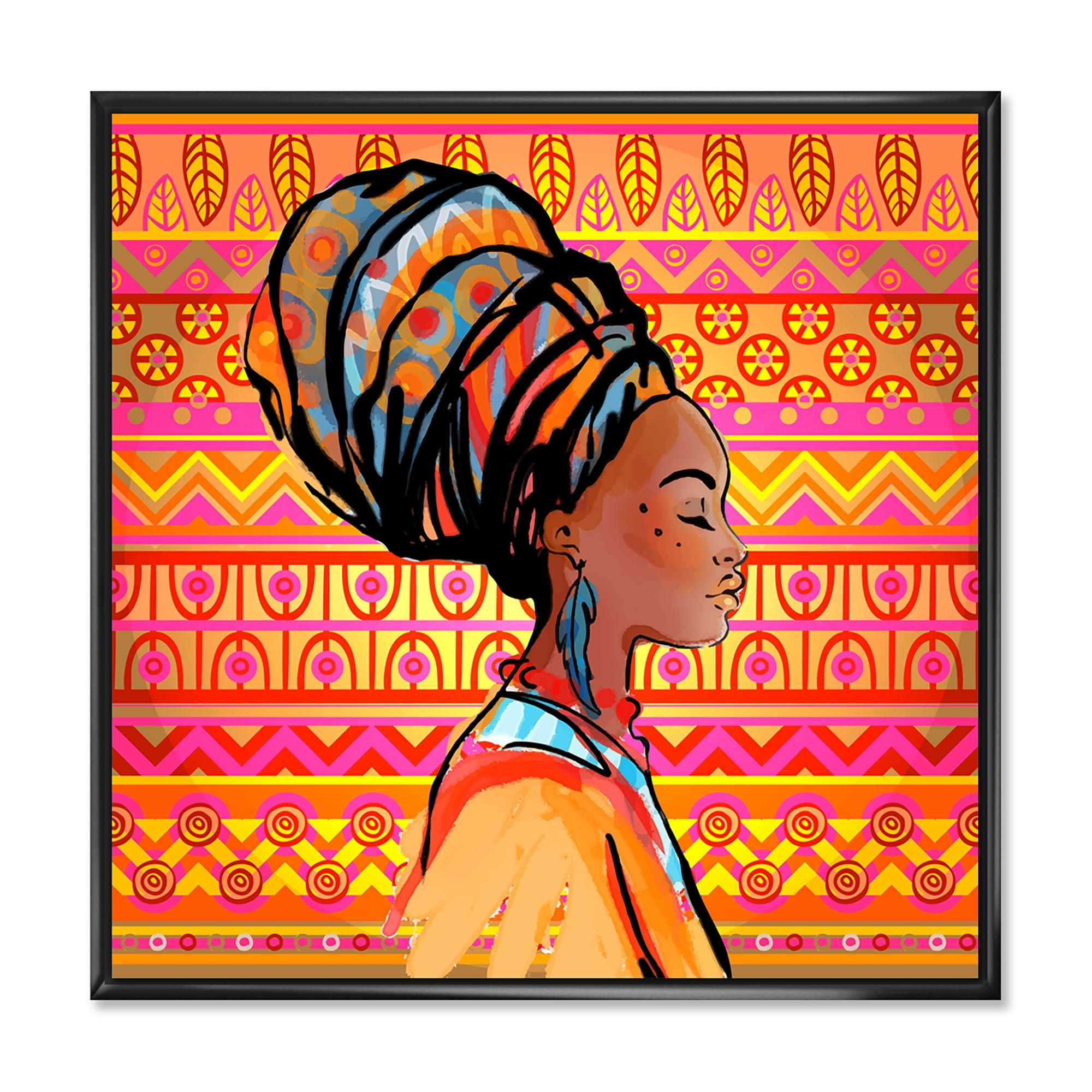 Designart 'Portrait of African American Woman With Turban I' Modern Framed Canvas Wall Art Print