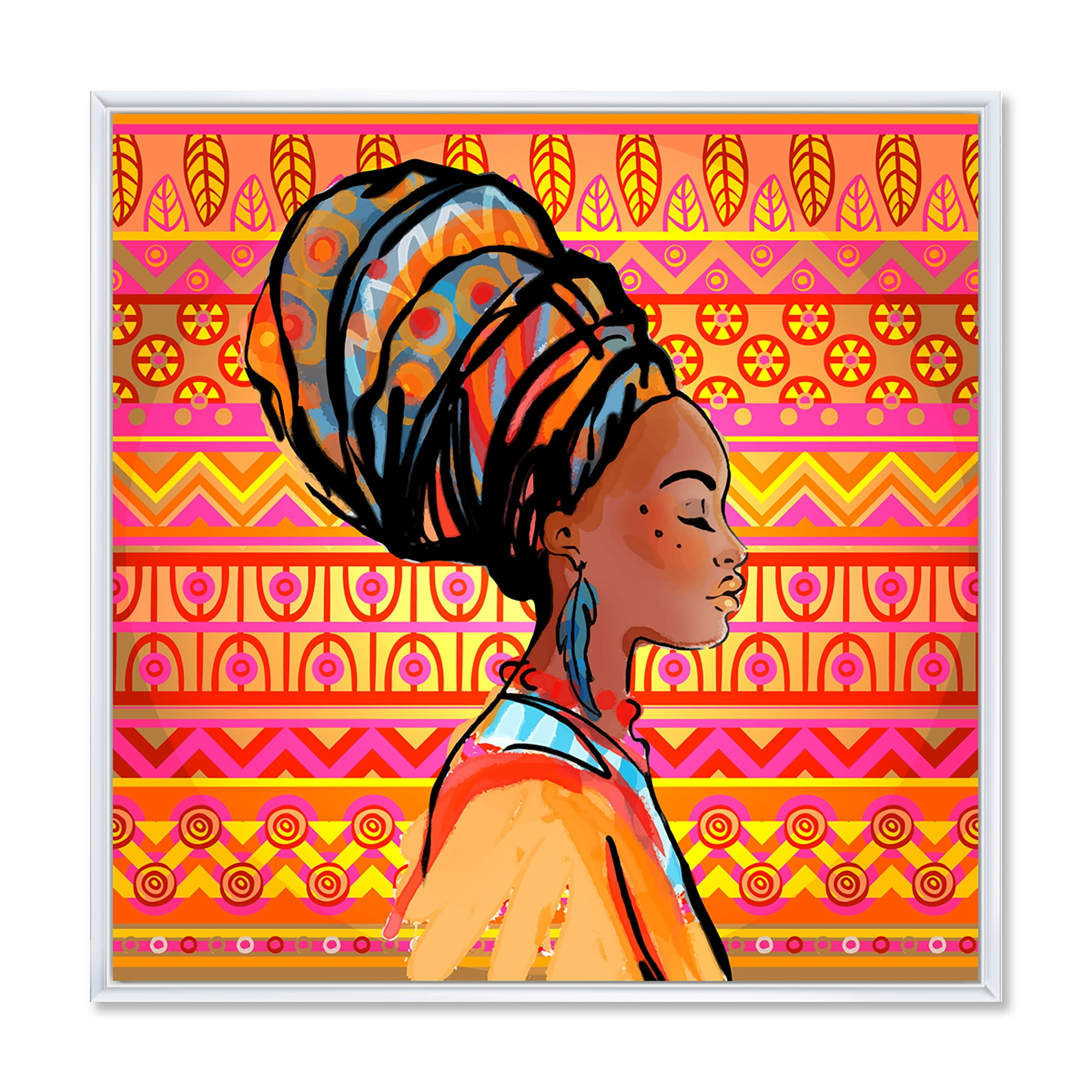 Designart 'Portrait of African American Woman With Turban I' Modern Framed Canvas Wall Art Print