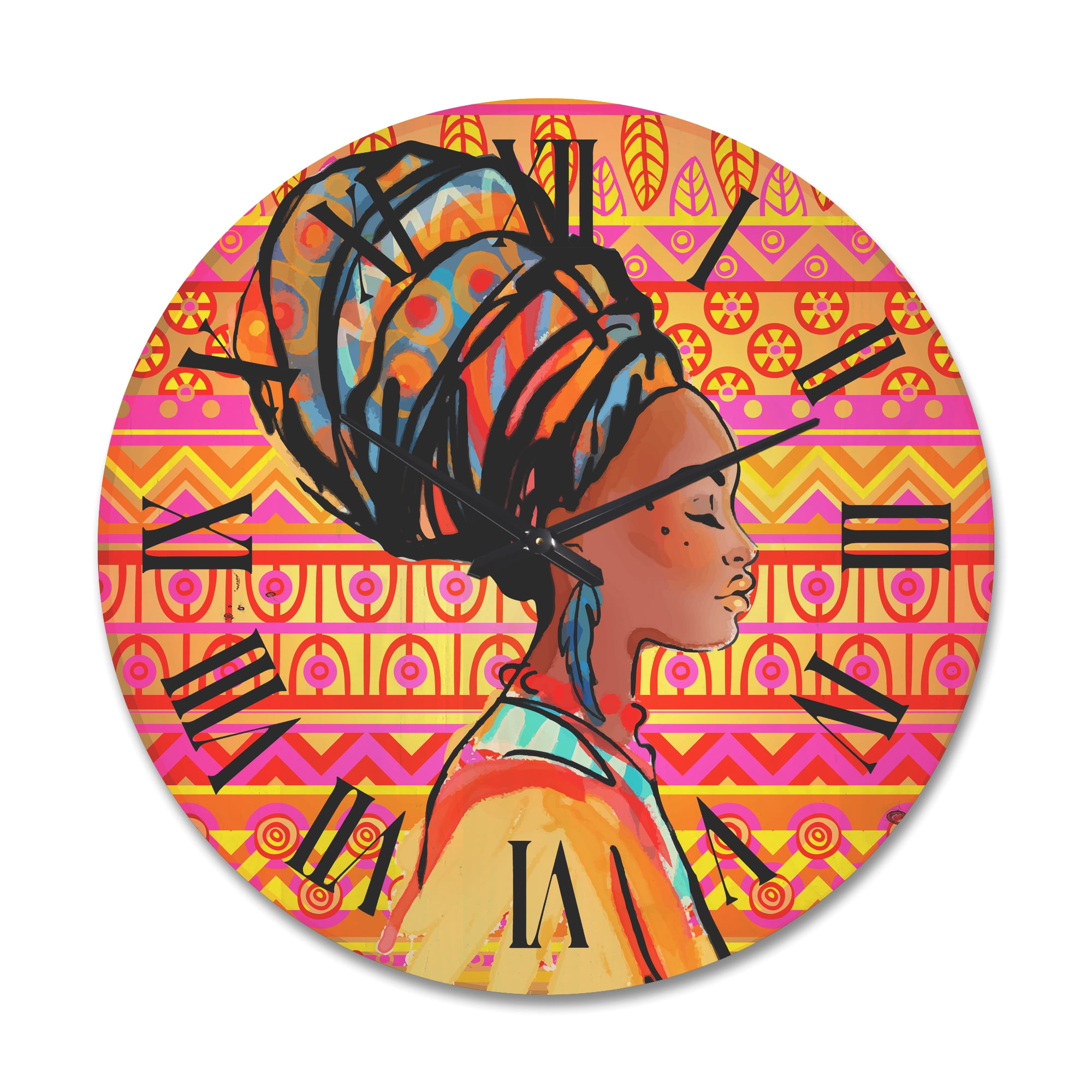 Designart 'Portrait of African American Woman With Turban I' Modern Wood Wall Clock