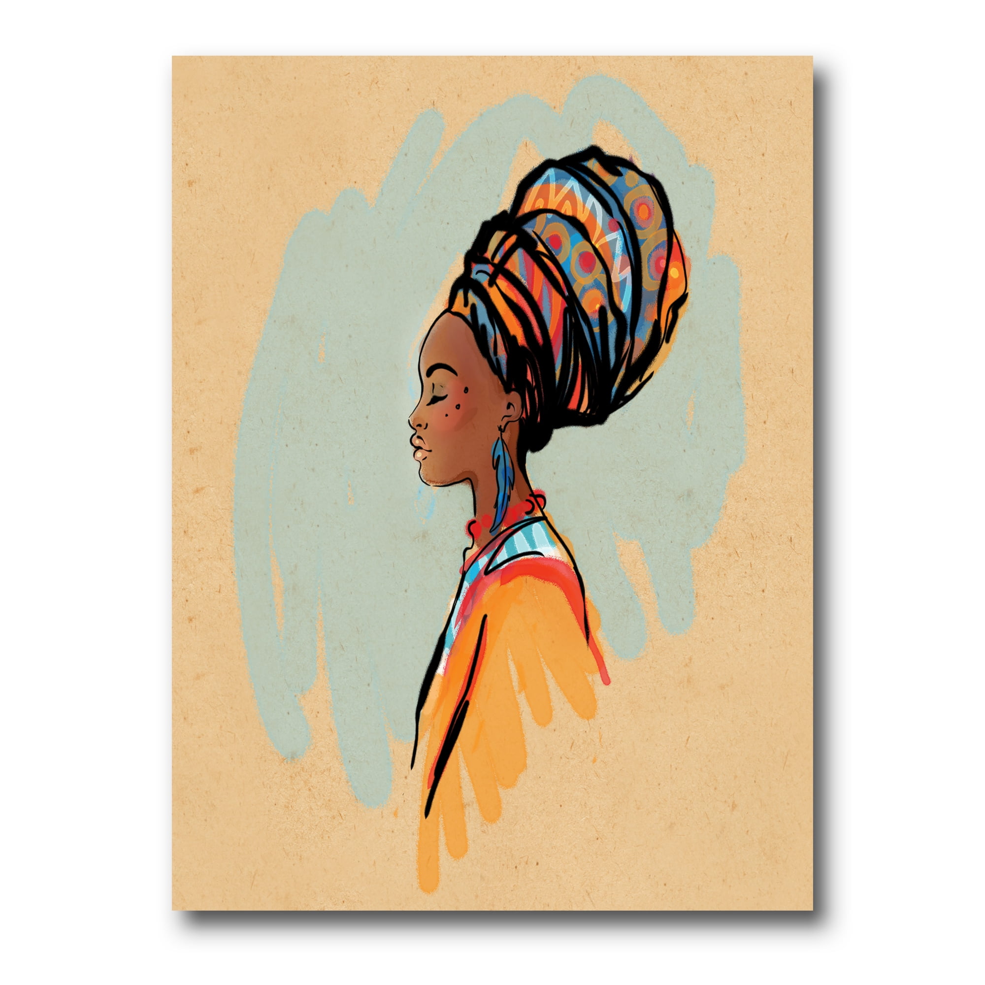 Designart ' Portrait of African American Woman With Turban II ' Modern Canvas Wall Art Print