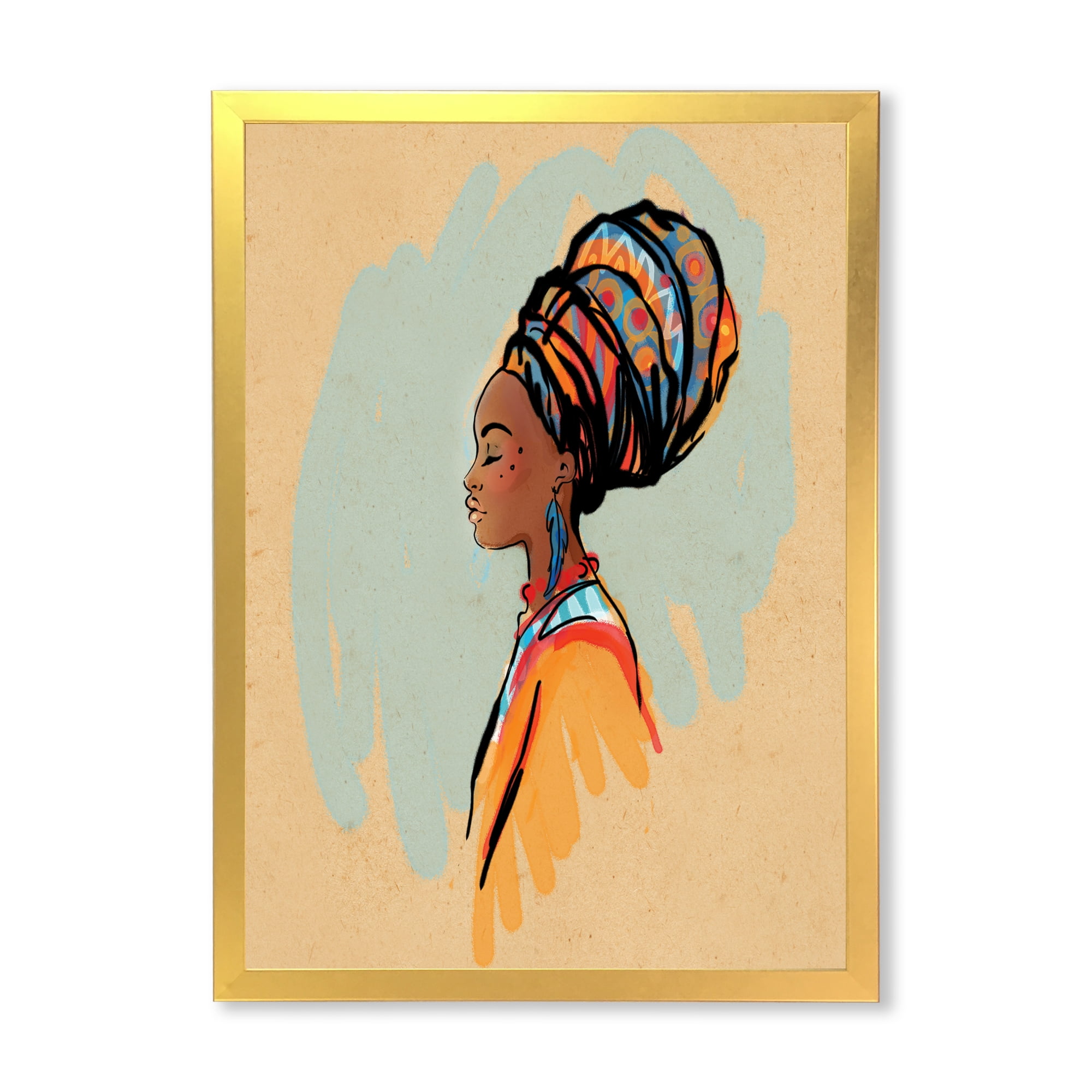 Designart 'Portrait of African American Woman With Turban II' Modern Framed Art Print