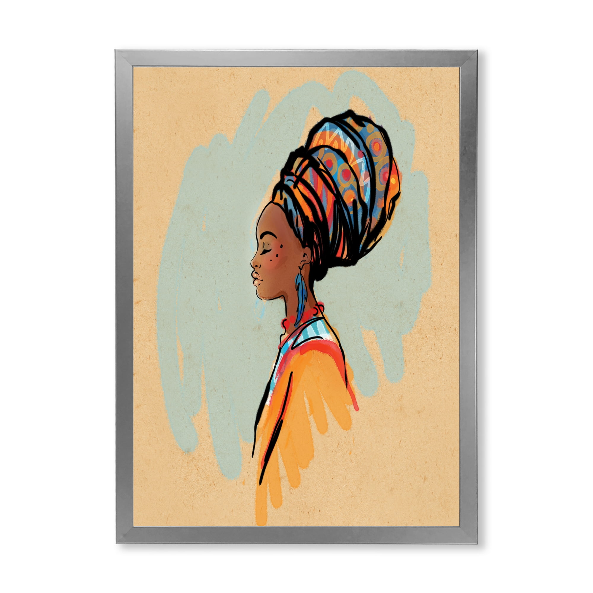 Designart 'Portrait of African American Woman With Turban II' Modern Framed Art Print