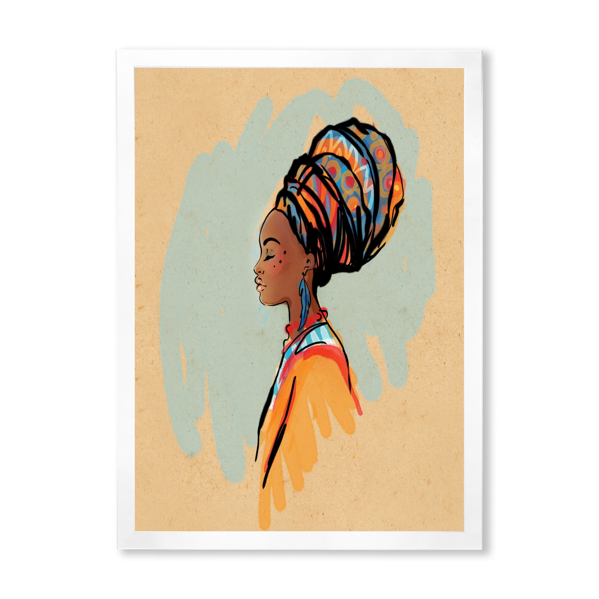 Designart 'Portrait of African American Woman With Turban II' Modern Framed Art Print