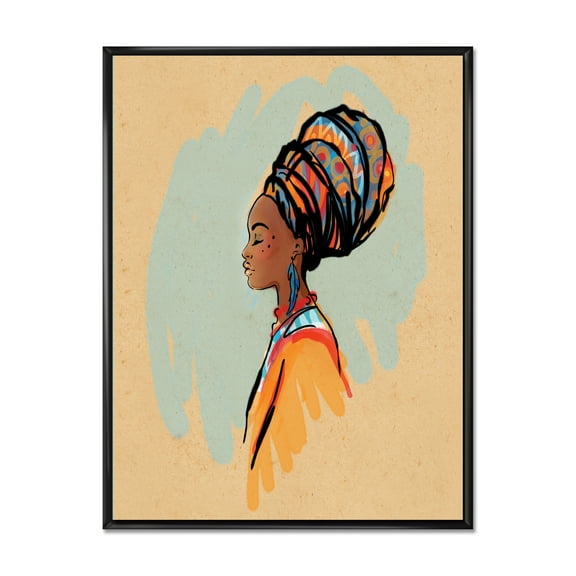 Designart 'Portrait of African American Woman With Turban II' Modern Framed Canvas Wall Art Print