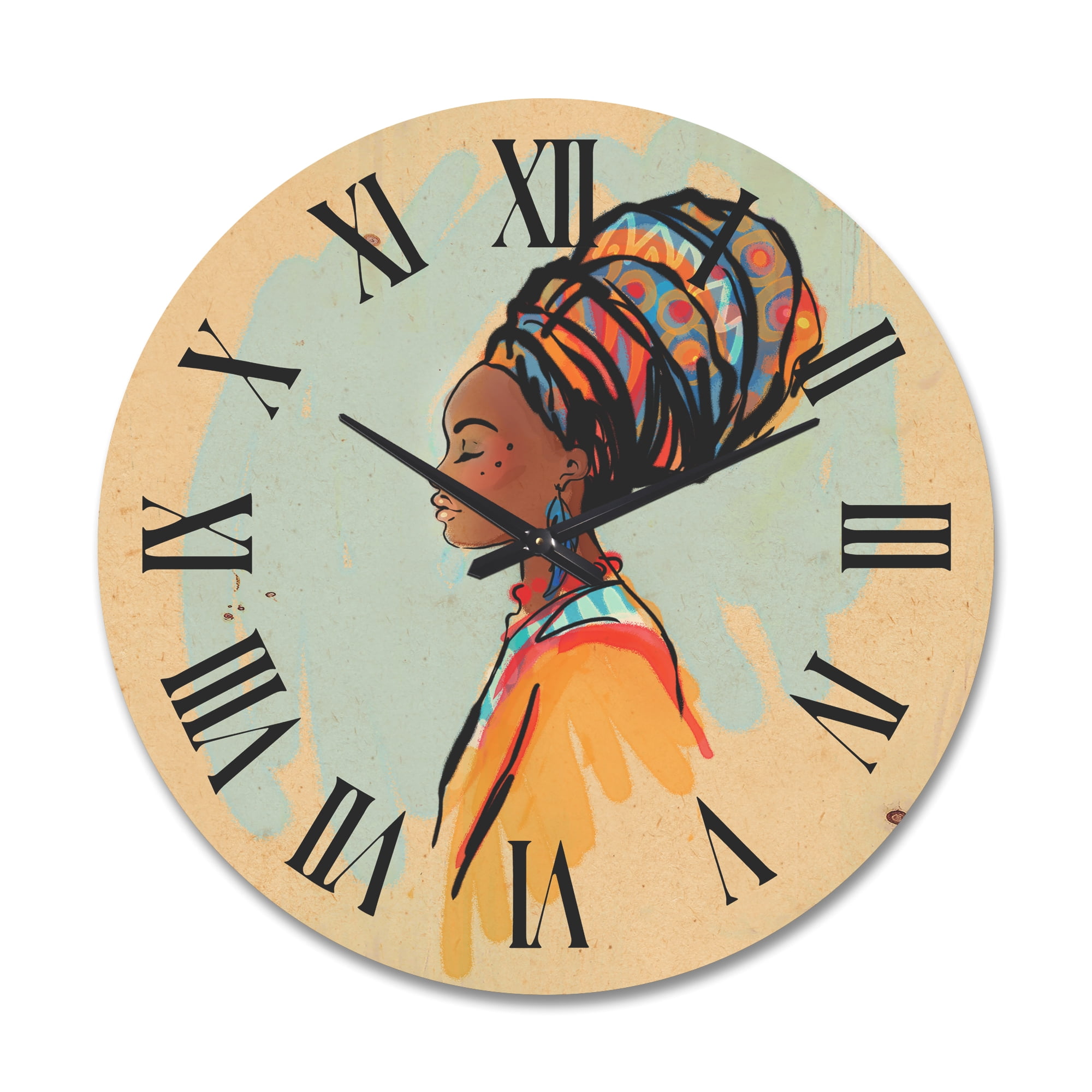Designart 'Portrait of African American Woman With Turban II' Modern Wood Wall Clock