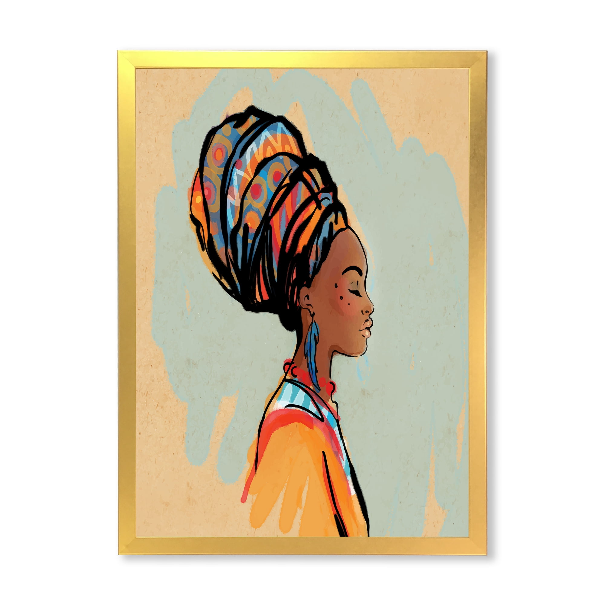 Designart 'Portrait of African American Woman With Turban III' Modern Framed Art Print