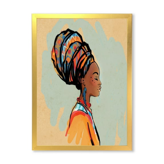 Designart 'Portrait of African American Woman With Turban III' Modern Framed Art Print