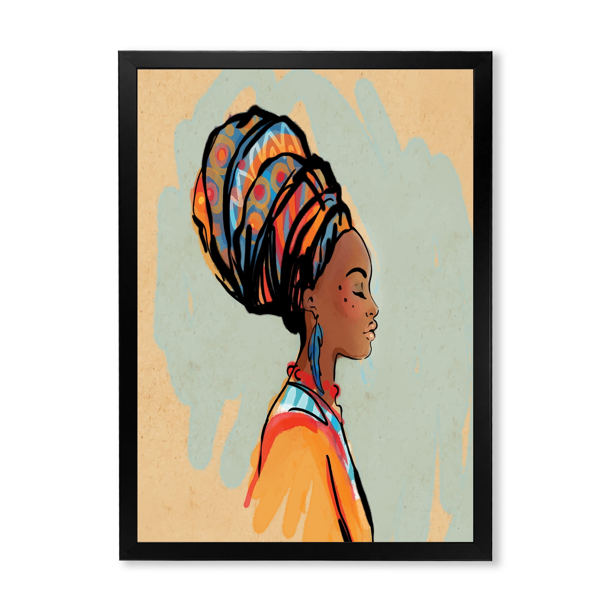 Designart 'Portrait of African American Woman With Turban III' Modern Framed Art Print