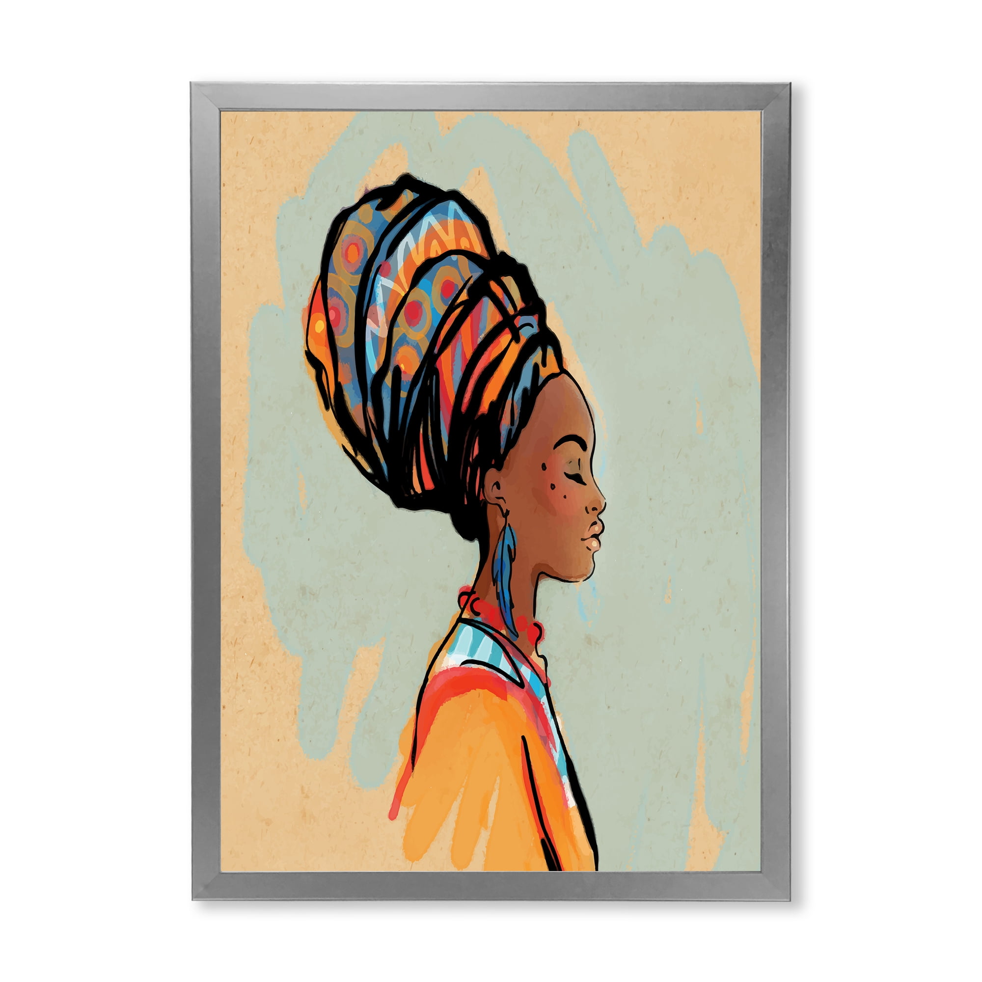 Designart 'Portrait of African American Woman With Turban III' Modern Framed Art Print