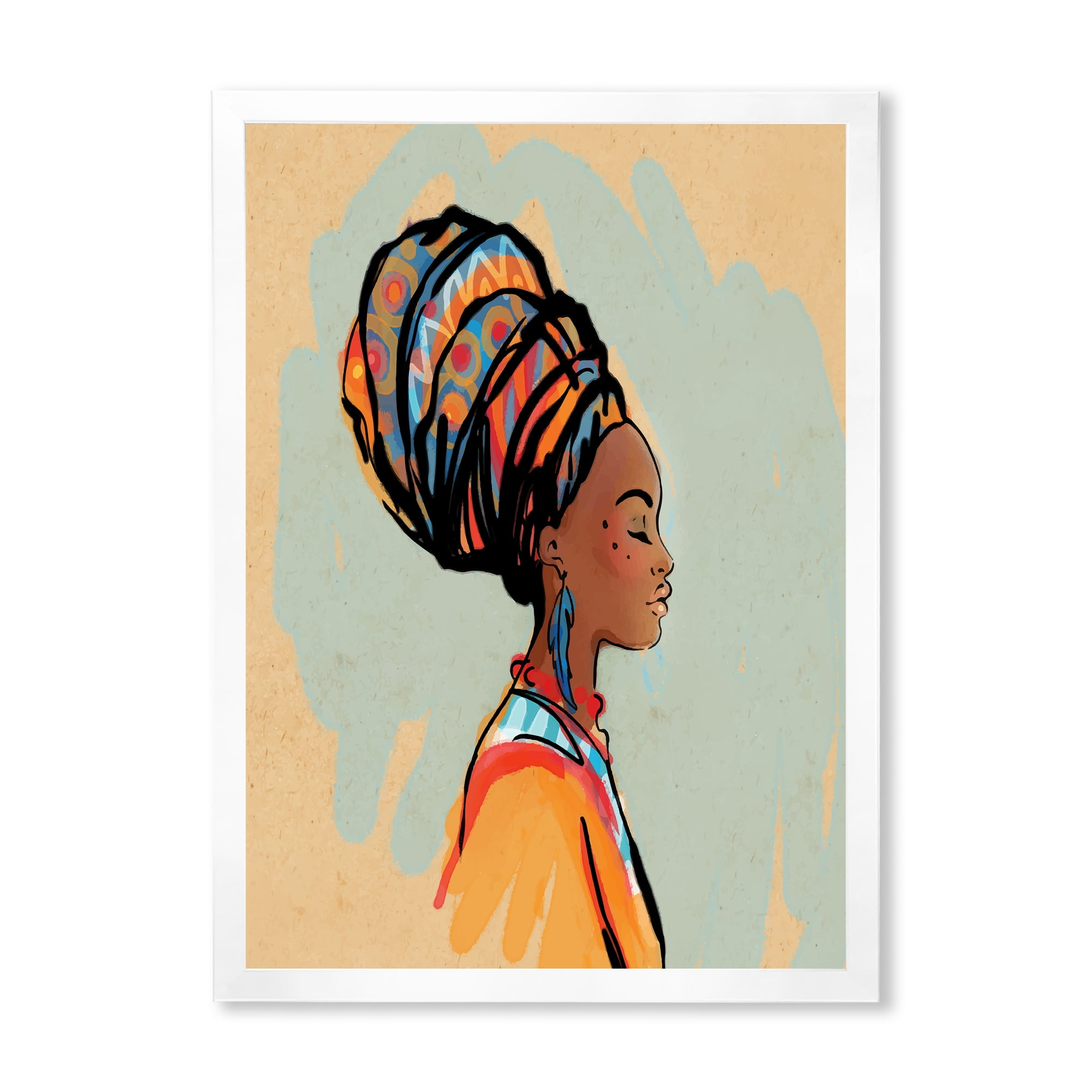 Designart 'Portrait of African American Woman With Turban III' Modern Framed Art Print