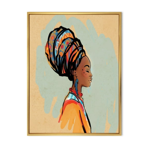 Designart 'Portrait of African American Woman With Turban III' Modern Framed Canvas Wall Art Print