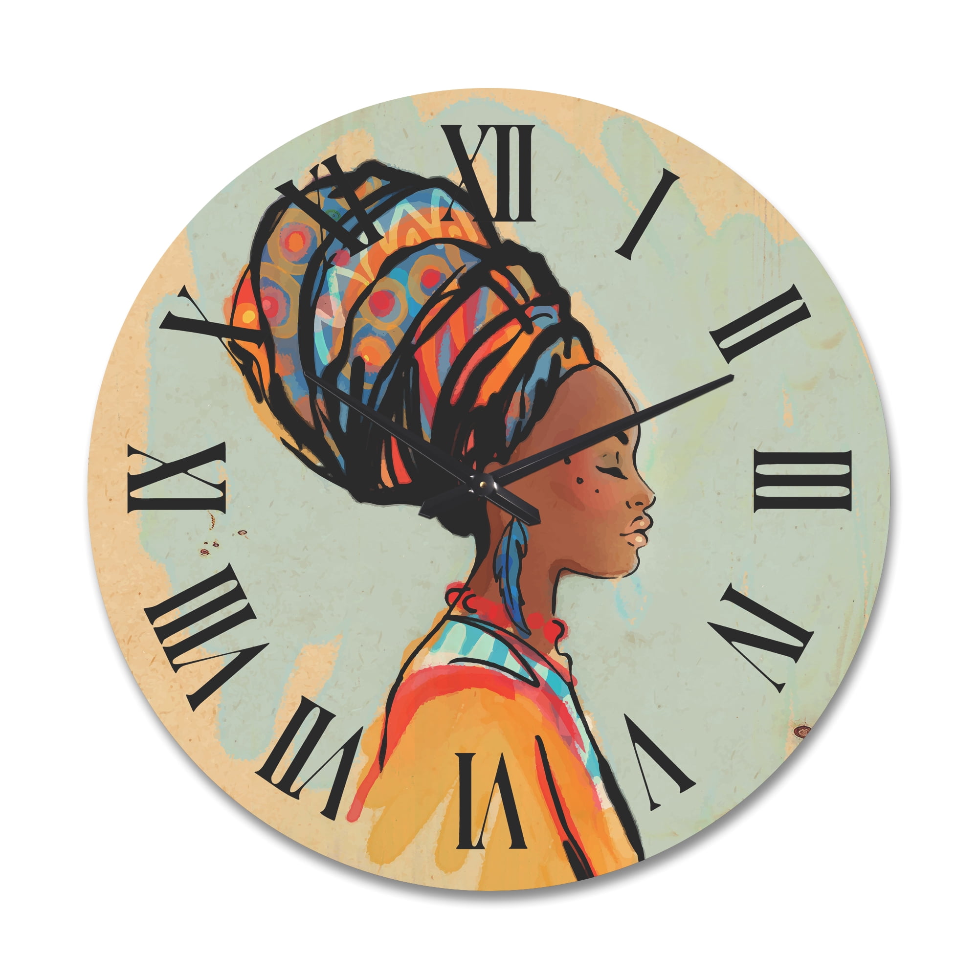 Designart 'Portrait of African American Woman With Turban III' Modern Wood Wall Clock