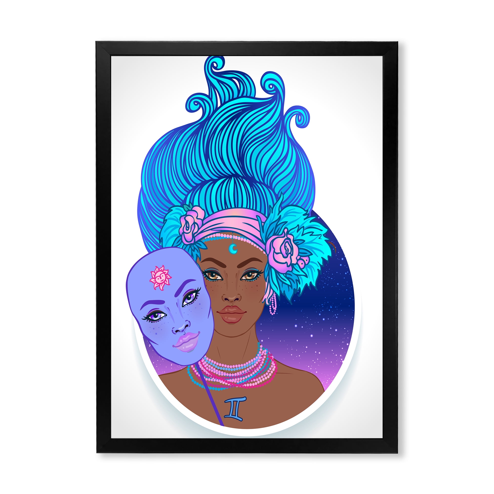 Designart 'Portrait of Afro American Girl With Blue Hair II' Modern Framed Art Print