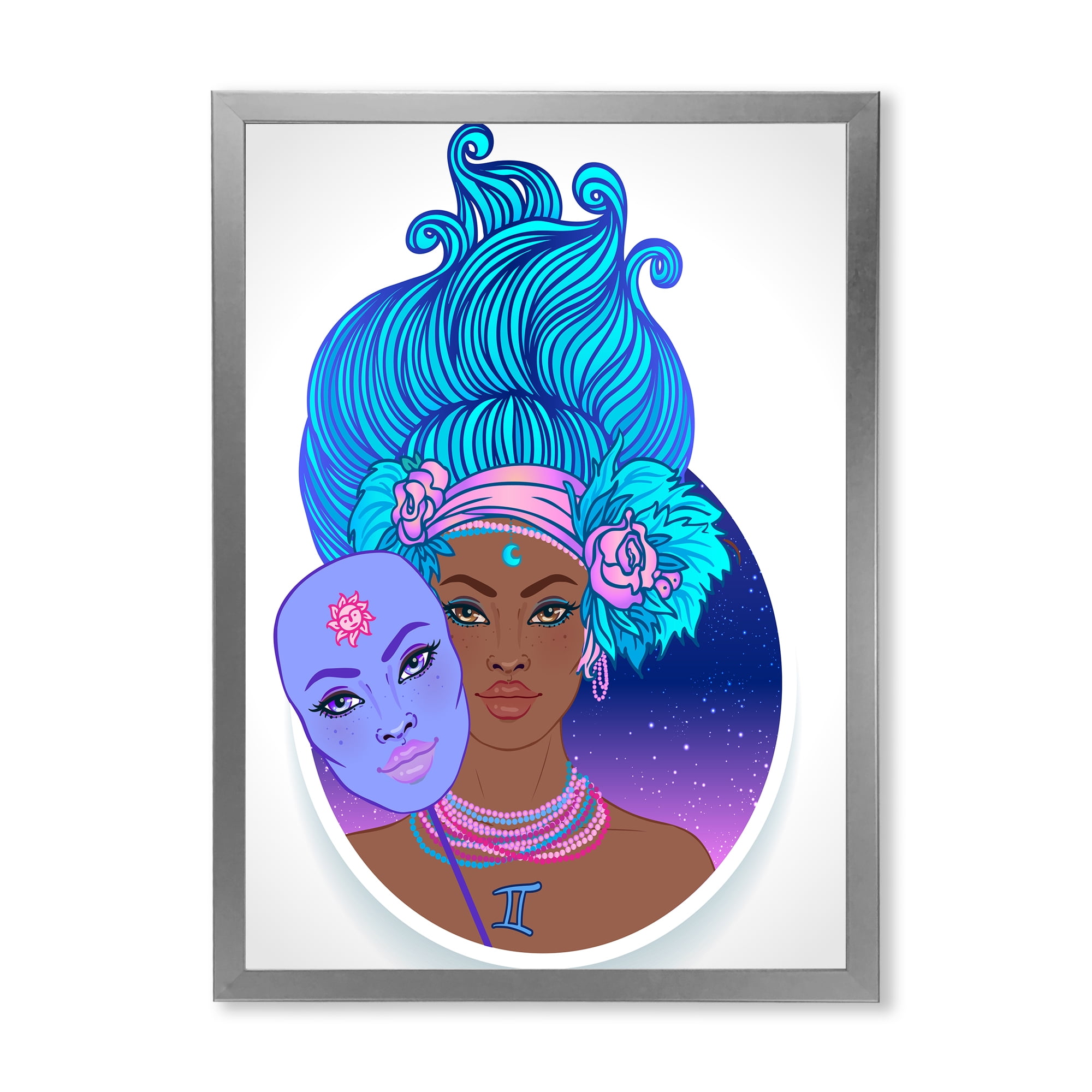 Designart 'Portrait of Afro American Girl With Blue Hair II' Modern Framed Art Print