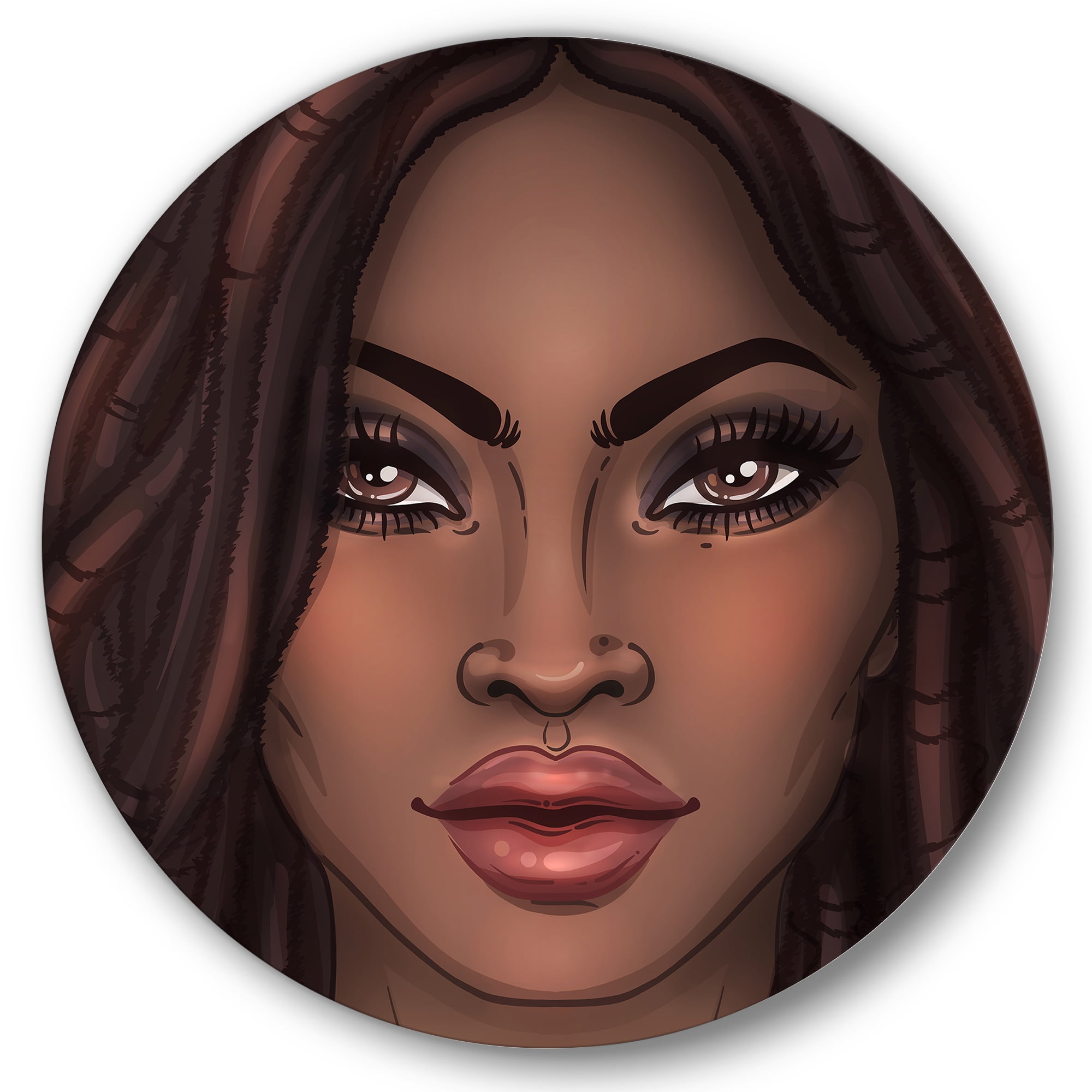 Designart 'Portrait of Afro American Woman I' Modern Circle Metal Wall Art 11x11 - Disc of 11
